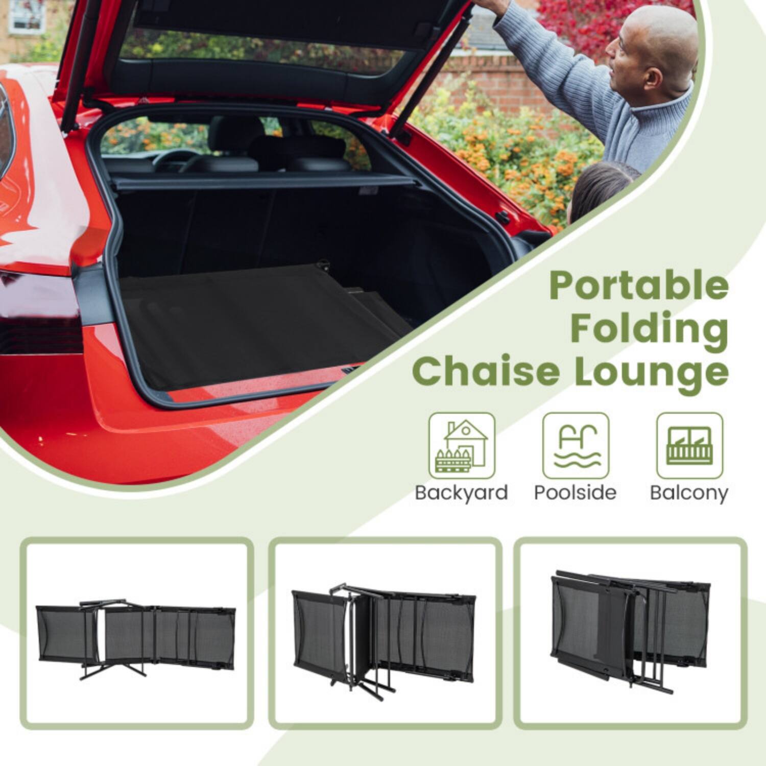 Portable Folding Chaise Lounge  
Backyard Poolside Balcony