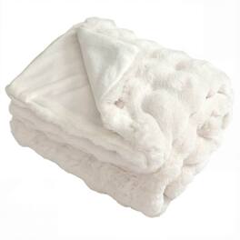 Costway - 80" x 60" Bubble Faux Rabbit Fur Throw Blanket with 2-Sided Design for Winter - White