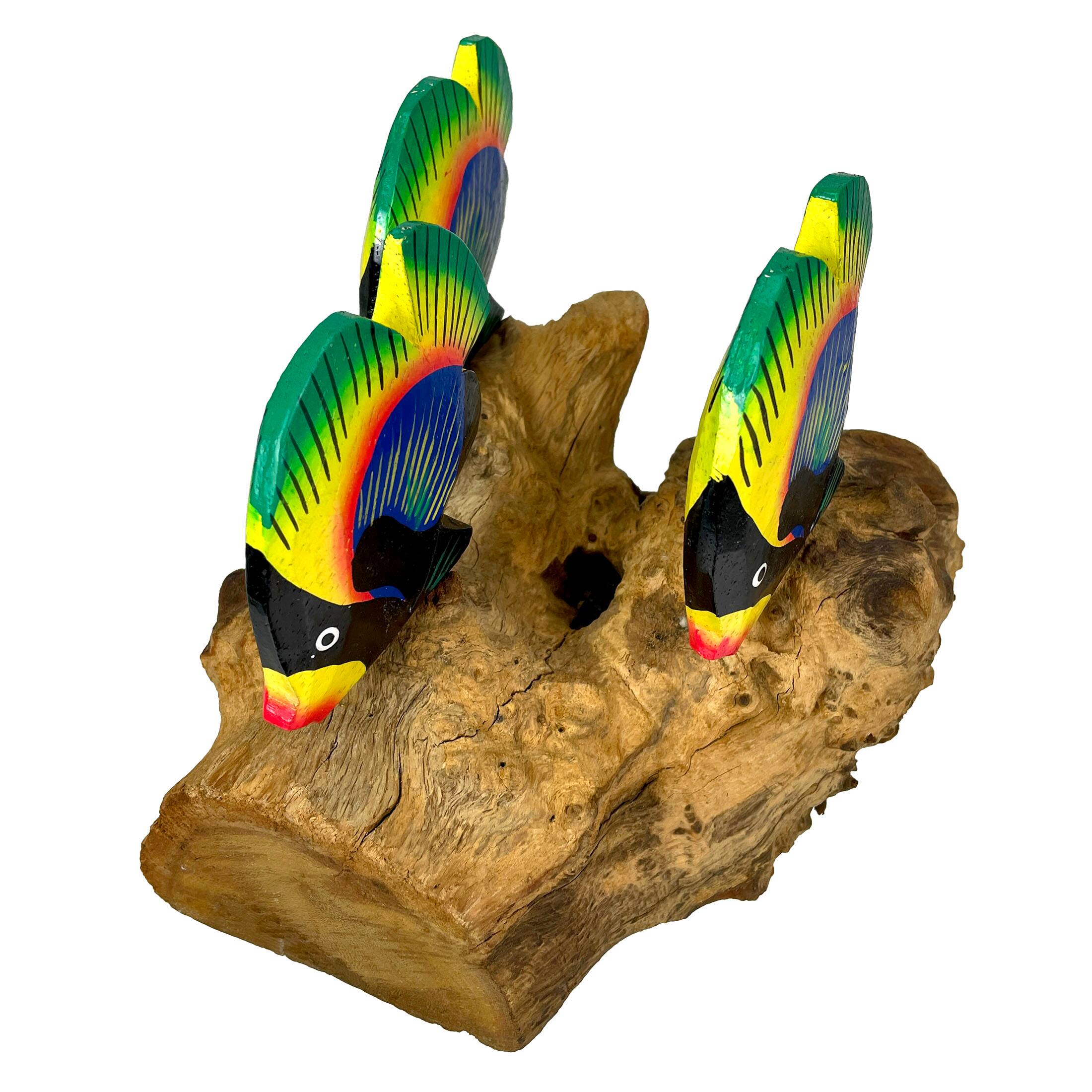 Alt View 1. Chesapeake Bay - Handcrafted Driftwood & 3 Tropical Fish Sculpture Coastal Nautical Table Decor - Multicolored.