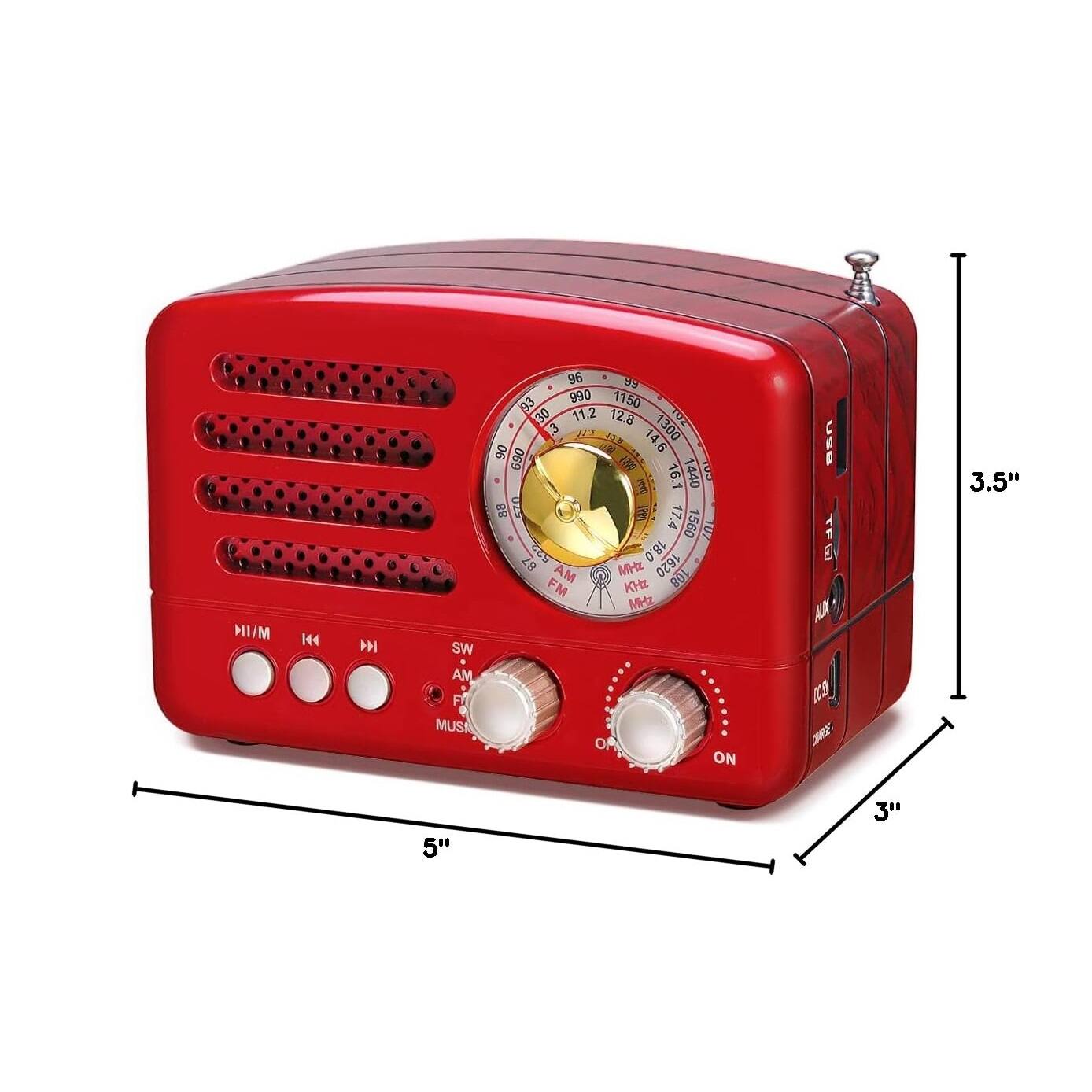 Sure, here is the corrected and grouped text from the image:

---

**HII/M 144 144 SW AM FM MUSA**

**96 58 93 990 1150 3 30 11.2 12.8 102 J UT 2 14.6 1300 90 690 16.1 1440 N a E0 a 17.4 1560 107 87 SAN 18.0 AM MHz 1620 108 FM KH MH OP ON USB TFO AX N 3.5" 5" 3"**

---

**Dimensions:**

- 5" (width)
- 3.5" (height)
- 3" (depth)

---

**Controls:**

- HII/M
- SW
- AM
- FM
- MUSA
- USB
- TFO
- AX
- ON
- OP
- ALX
- CHARGE

---

**Frequency Dial:**

- AM: 530 kHz to 1610