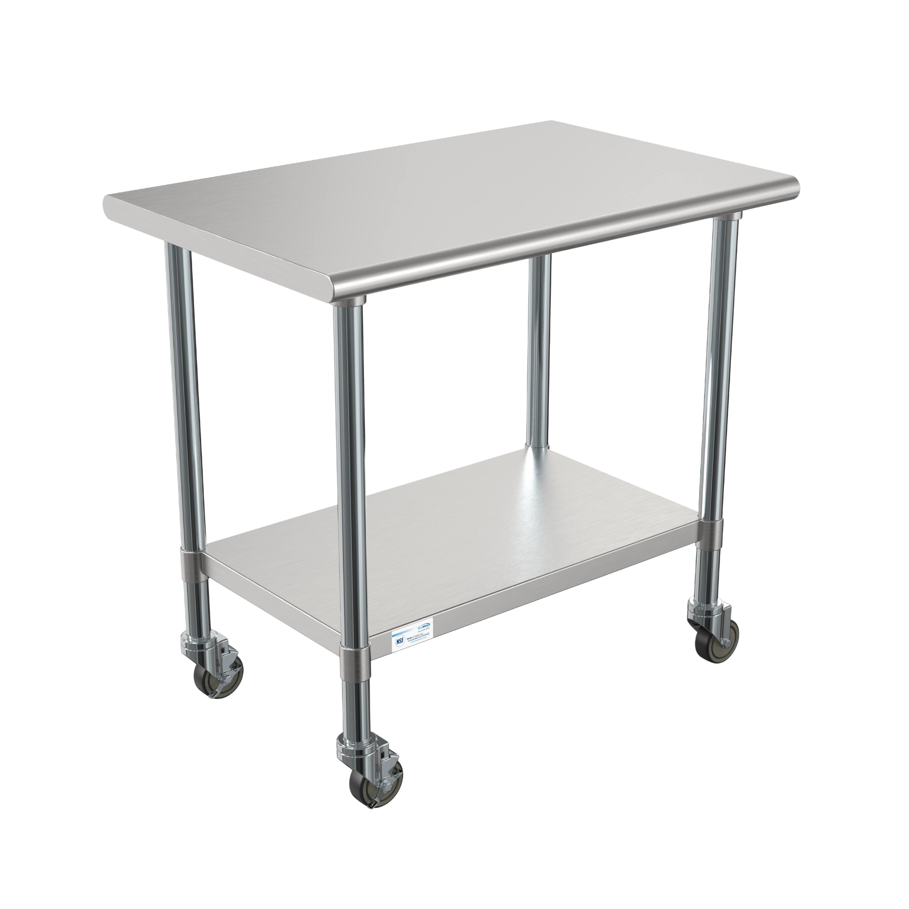 Angle. Koolmore - 24" x 36" 18-Gauge 304 Stainless Steel Commercial Work Table with Casters, CT2436-18C. - Silver.