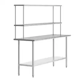 Flash Furniture - Reese 24x72 Portable Prep and Work Table with NSF Certified 18 Gauge Stainless Steel Top Shelf and Double Overshelves an - Gray