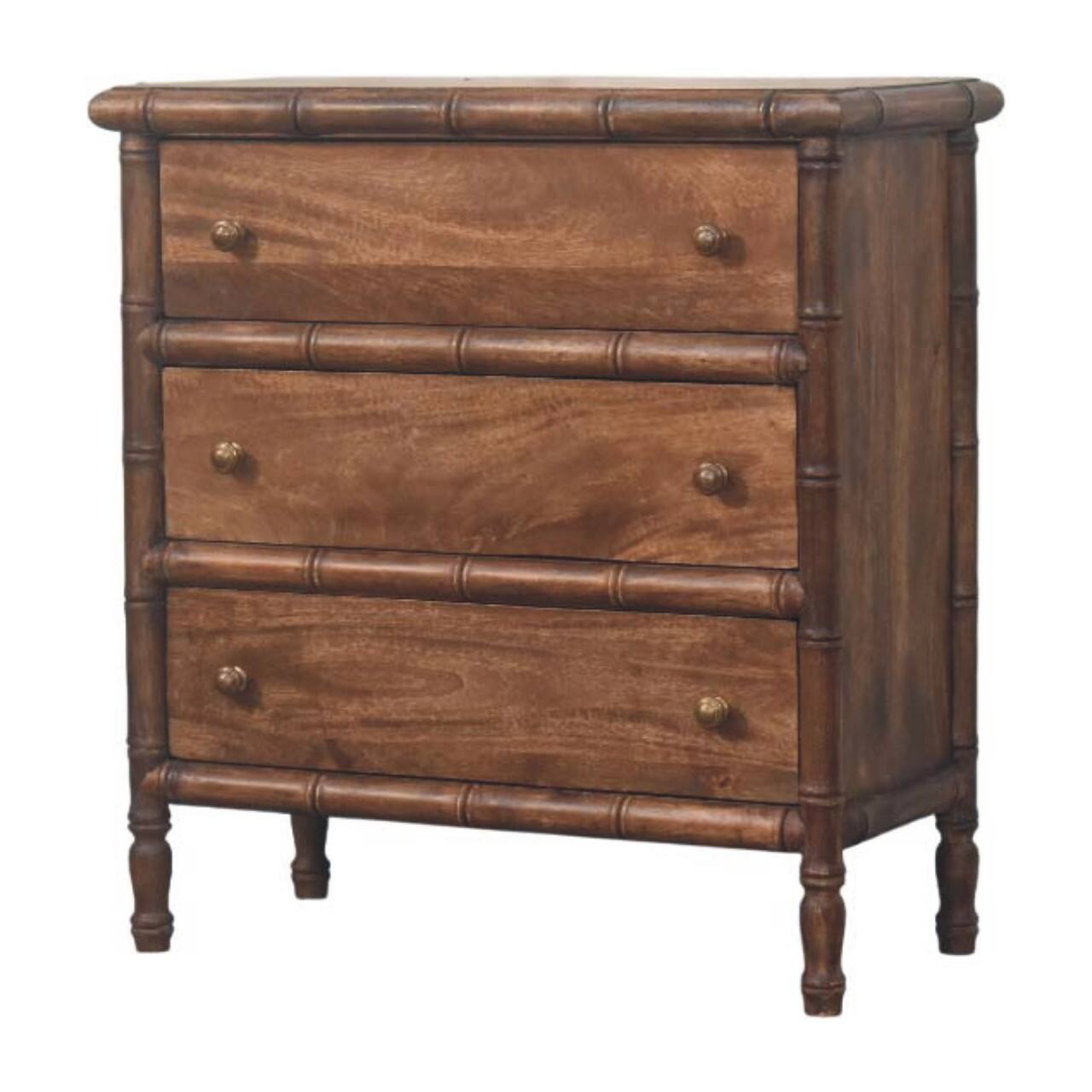 Left. Artisan Furniture - Artisan Furniture Solid Wood Bamboo Carved 3-Drawer Chest, Brown - Brown.