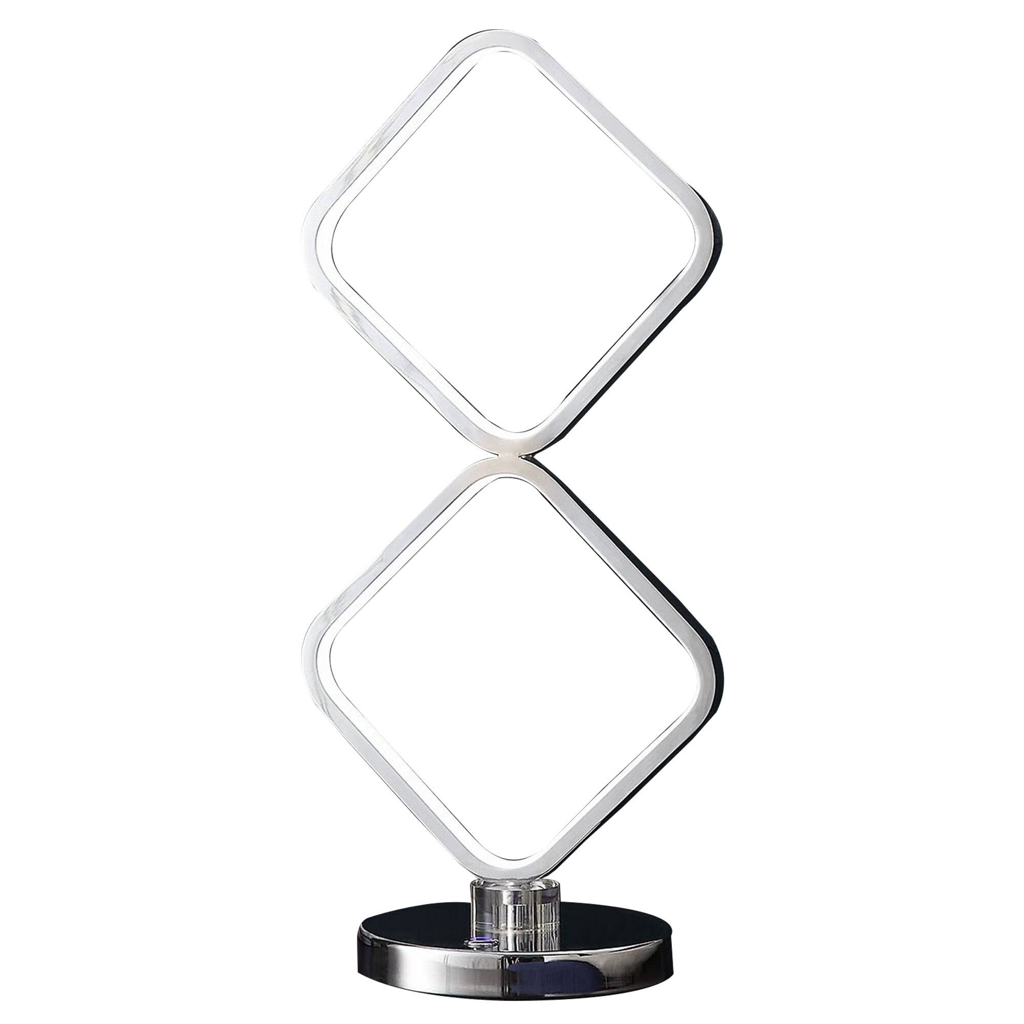 Front. Manhattan Lane - 22 Inch Table Lamp, Square LED Light, Modern Accent Metal Base, Chrome - Chrome, Silver.