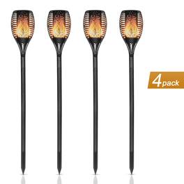 Oumilen - 4-Pack Solar Torch Lights 43.3In Adjustable Height LED Flame Garden Stake Lights