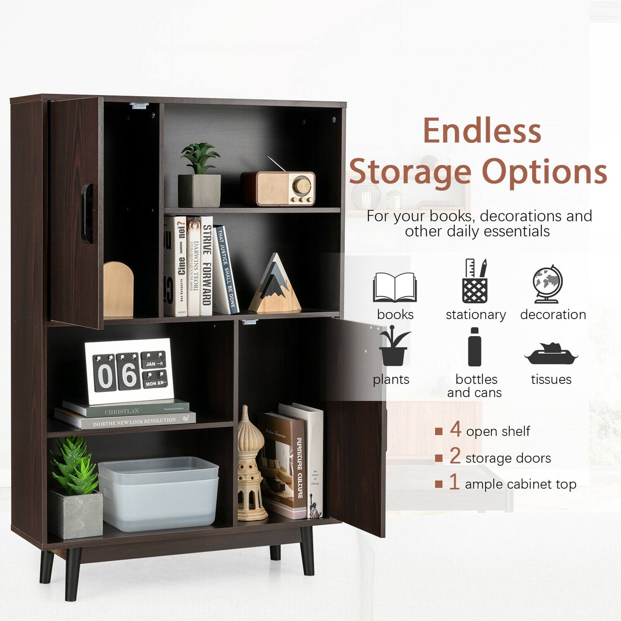 Endless Storage Options

For your books, decorations and other daily essentials

books
stationary
decoration
plants
bottles and cans
tissues

4 open shelf
2 storage doors
1 ample cabinet top