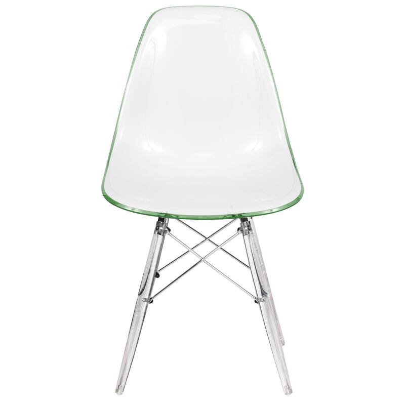 Alt View 4. LeisureMod - Dover Modern Acrylic Accent Side Chair with Eifel Design Legs for Dining Room, Kitchen and Home Office - White Green.