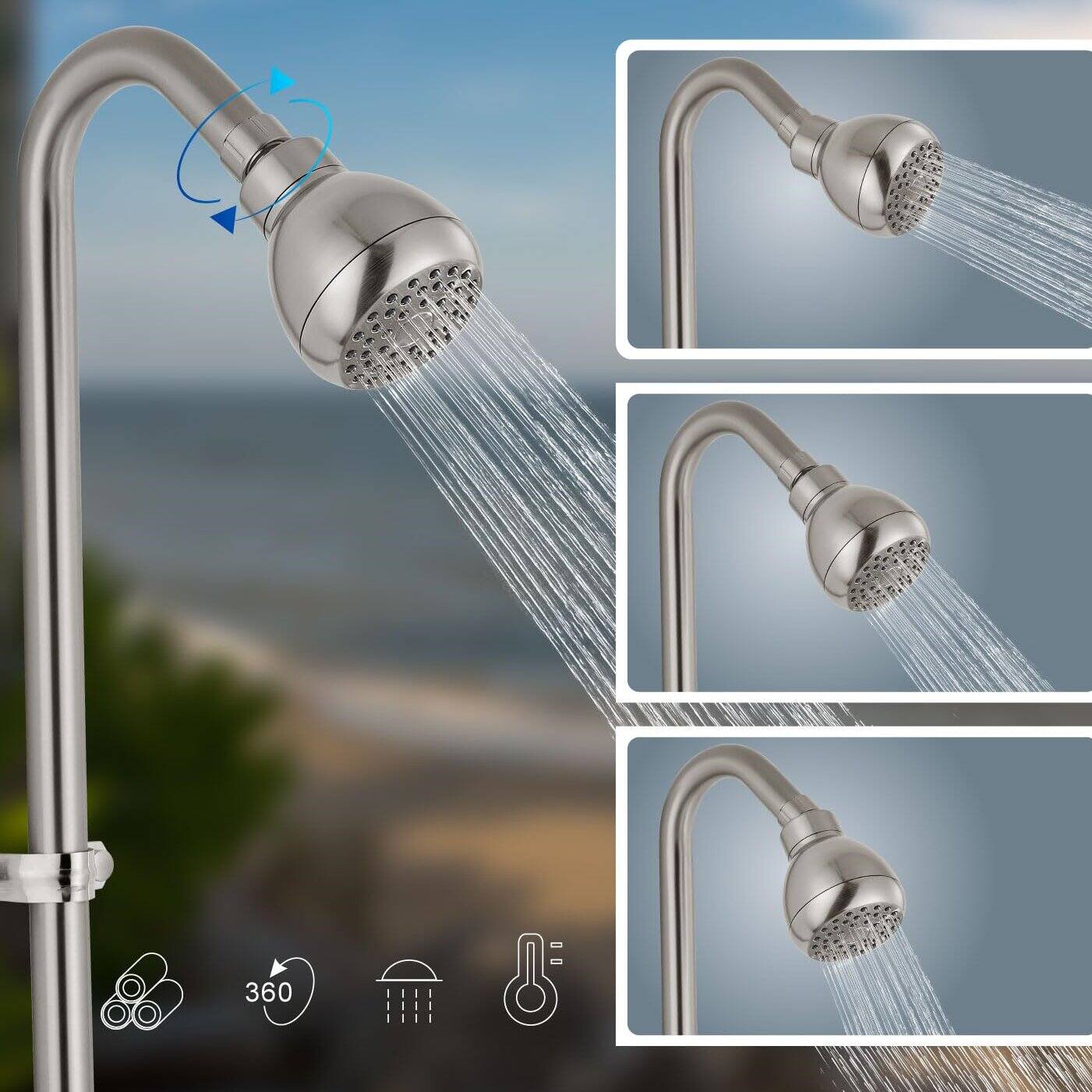 Angle. Dazzed Corner - Outdoor Shower Kit - Brushed Nickel.