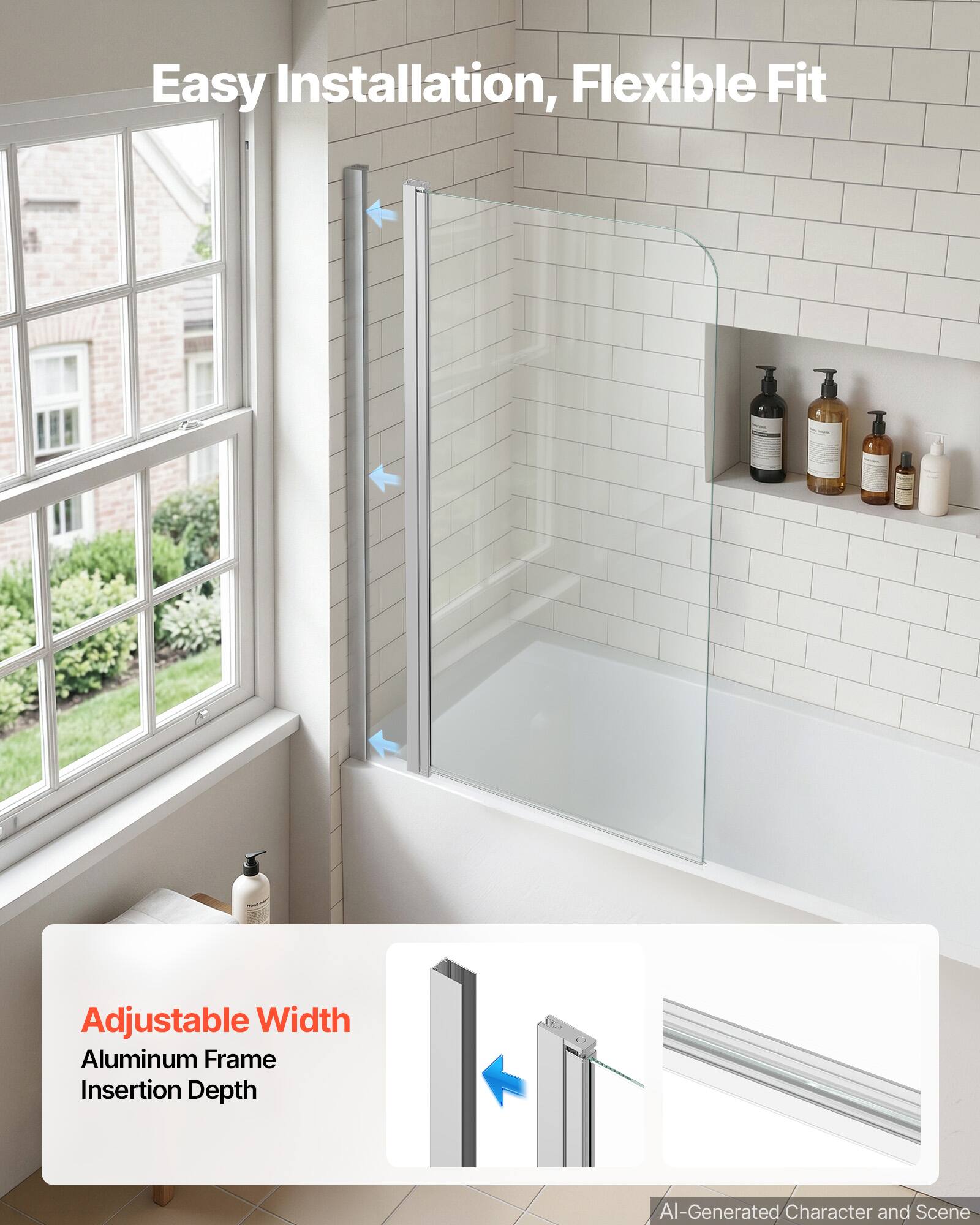 Easy Installation, Flexible Fit

Adjustable Width
Aluminum Frame Insertion Depth

AI-Generated Character and Scene