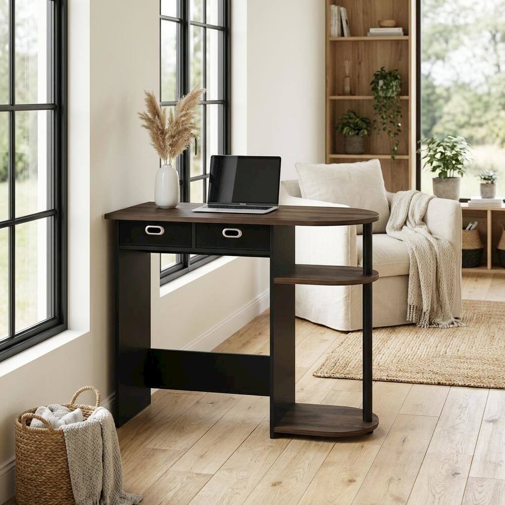 Left. BisonOffice - Computer workstation with Columbia Walnut, black finish, sleek design, durable - Columbia Walnut/Black/Dark Brown.