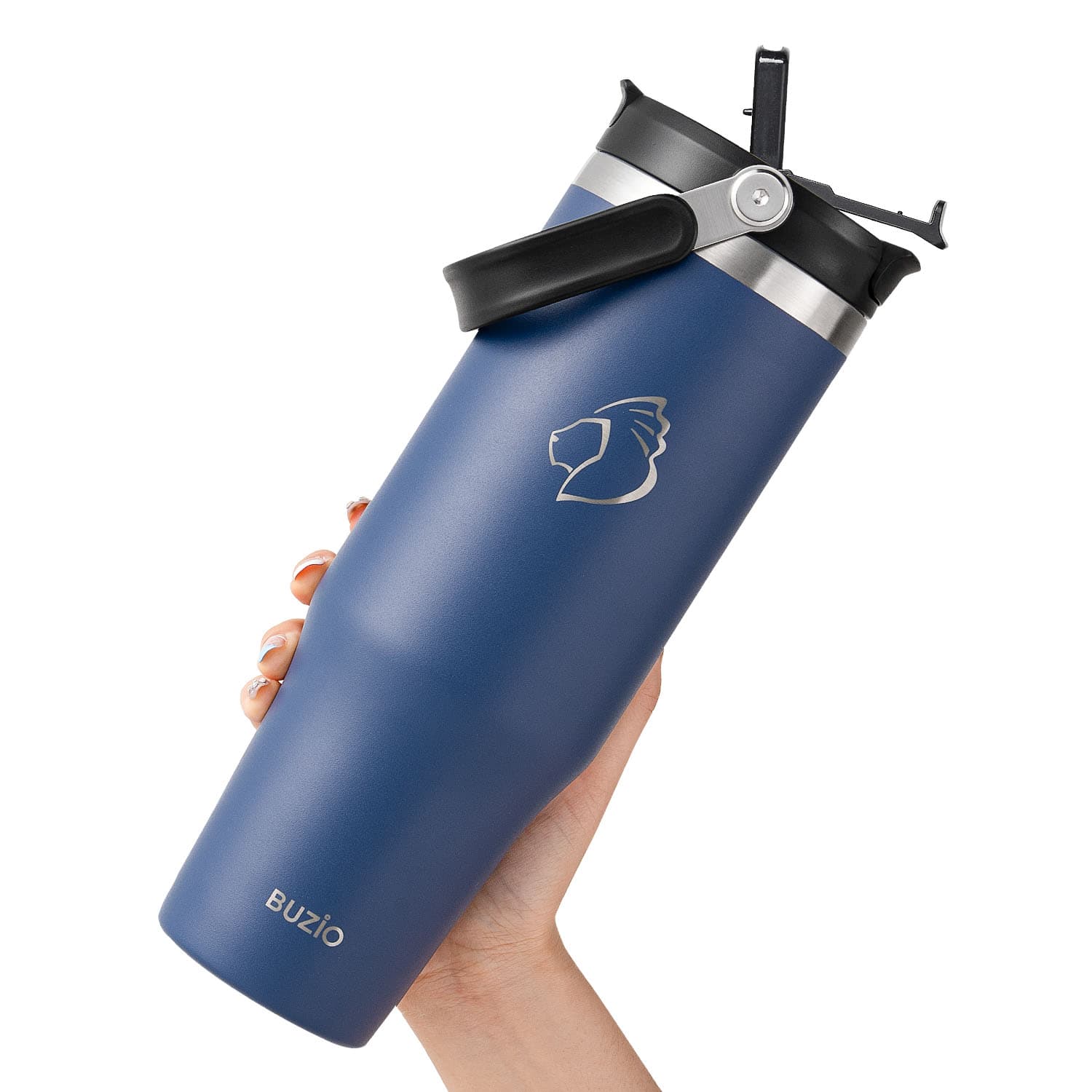 Buzio - Insulated Tumbler with 2-in-1 Lid and Straw - Fits in Cup Holder - 40oz Navy Blue