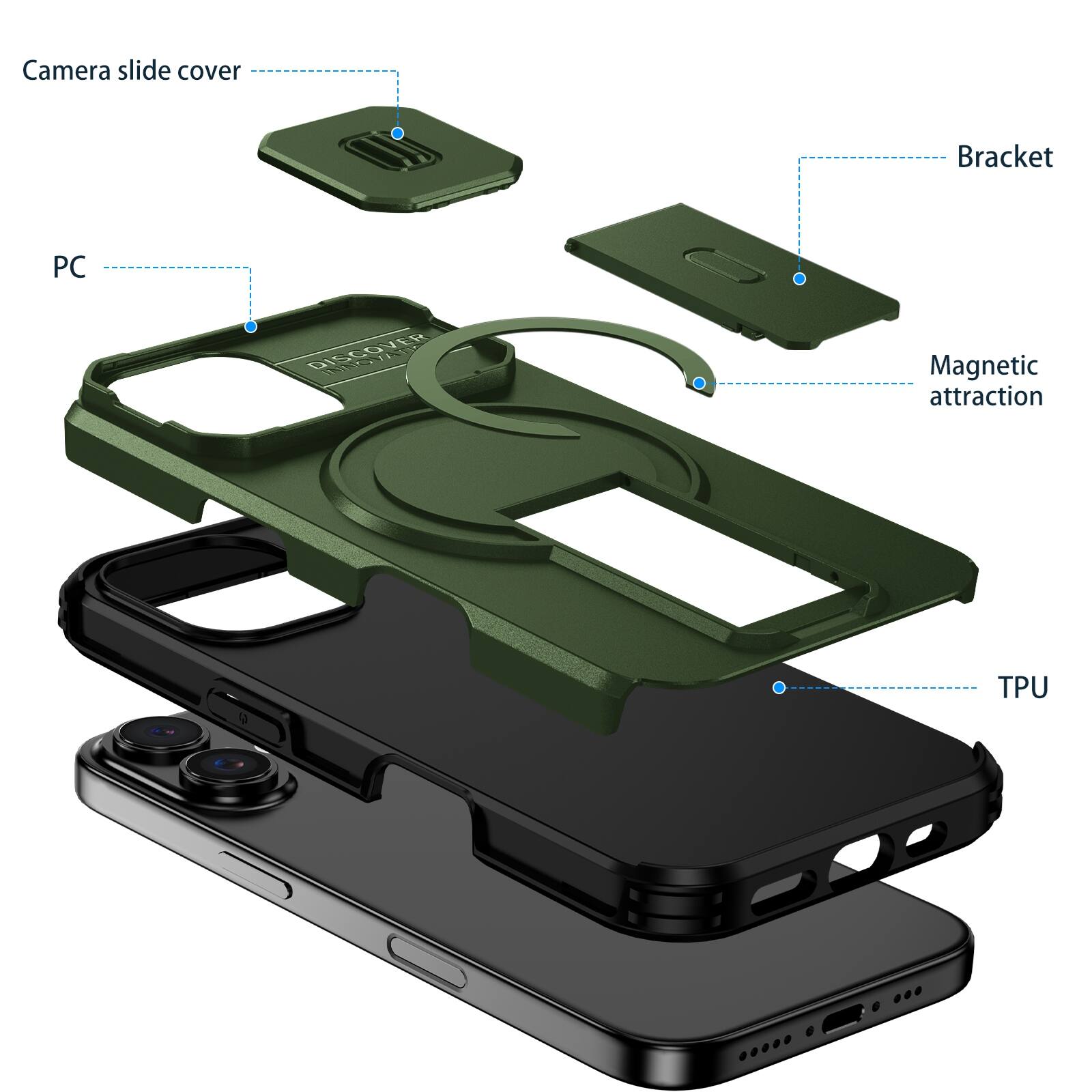 Camera slide cover  
Bracket  
PC  
DISCOVER INNOVATION  
Magnetic attraction  
TPU