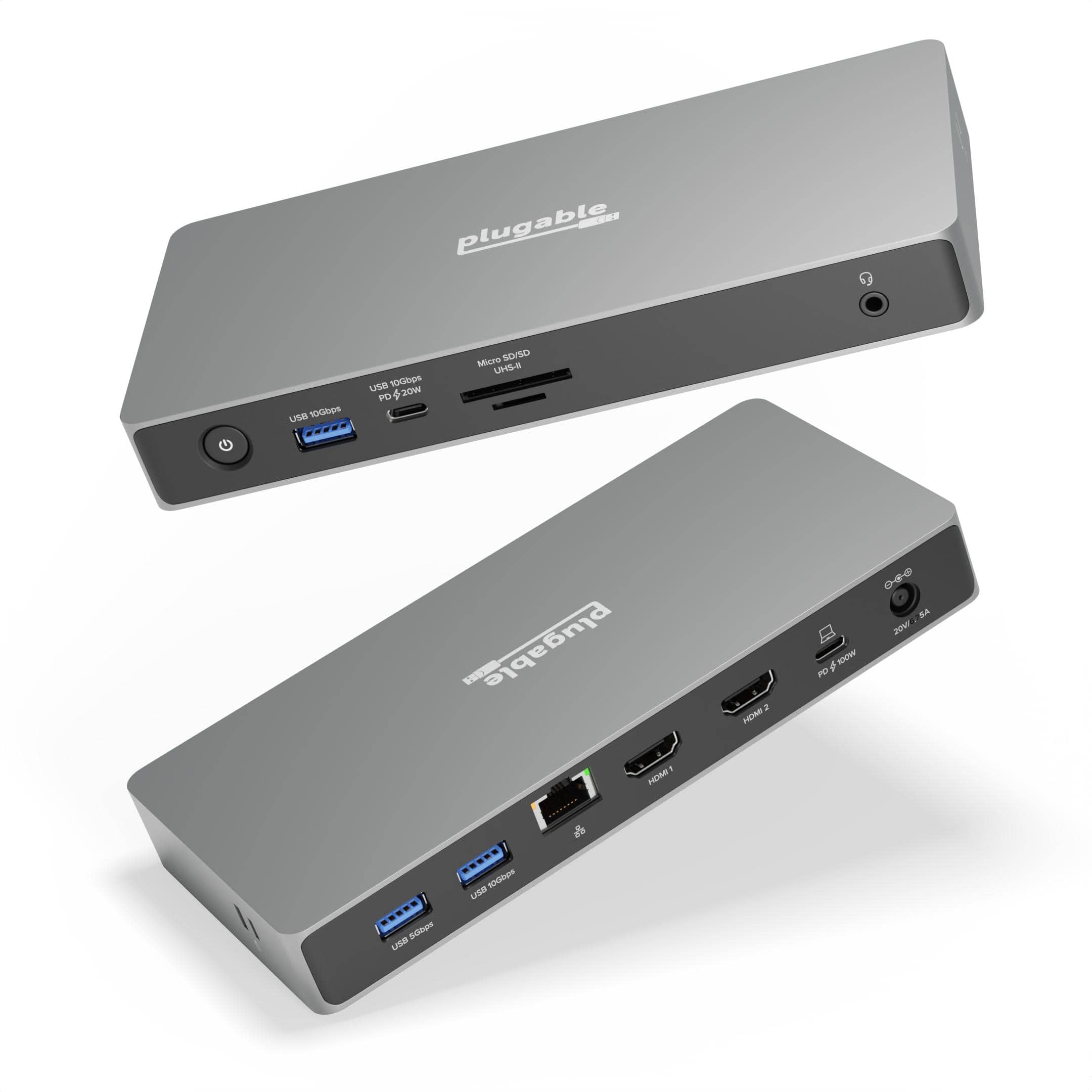 Plugable - USB C Docking Station Dual Monitor, 11-in-1, USB4 100W Laptop Charging Dock for Windows and Thunderbolt - Driverless