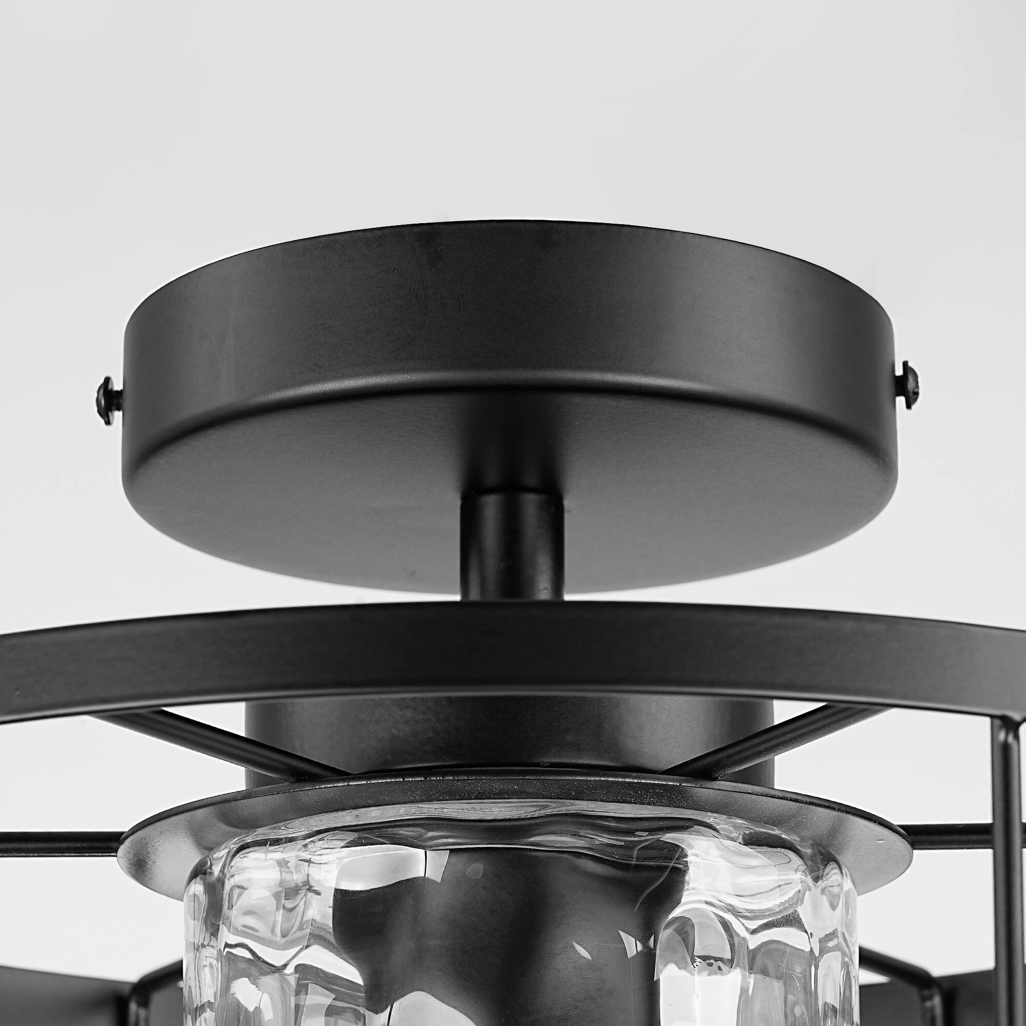 Alt View 7. Parrot Uncle - 11-Inch Modern Caged Glass 1-Light Semi-Flush Mount Ceiling Light - Black.