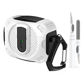 Dteck - For Airpods Pro 2nd Gen (2022) Case with Buckle, Rugged Security Lock Wireless Charging Shockproof Cover+Cleaner kit - White