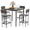 Front. Costway - 5-Piece Industrial Dining Table Set with Counter Height Table & 4 Bar Stools Grey - Grey.