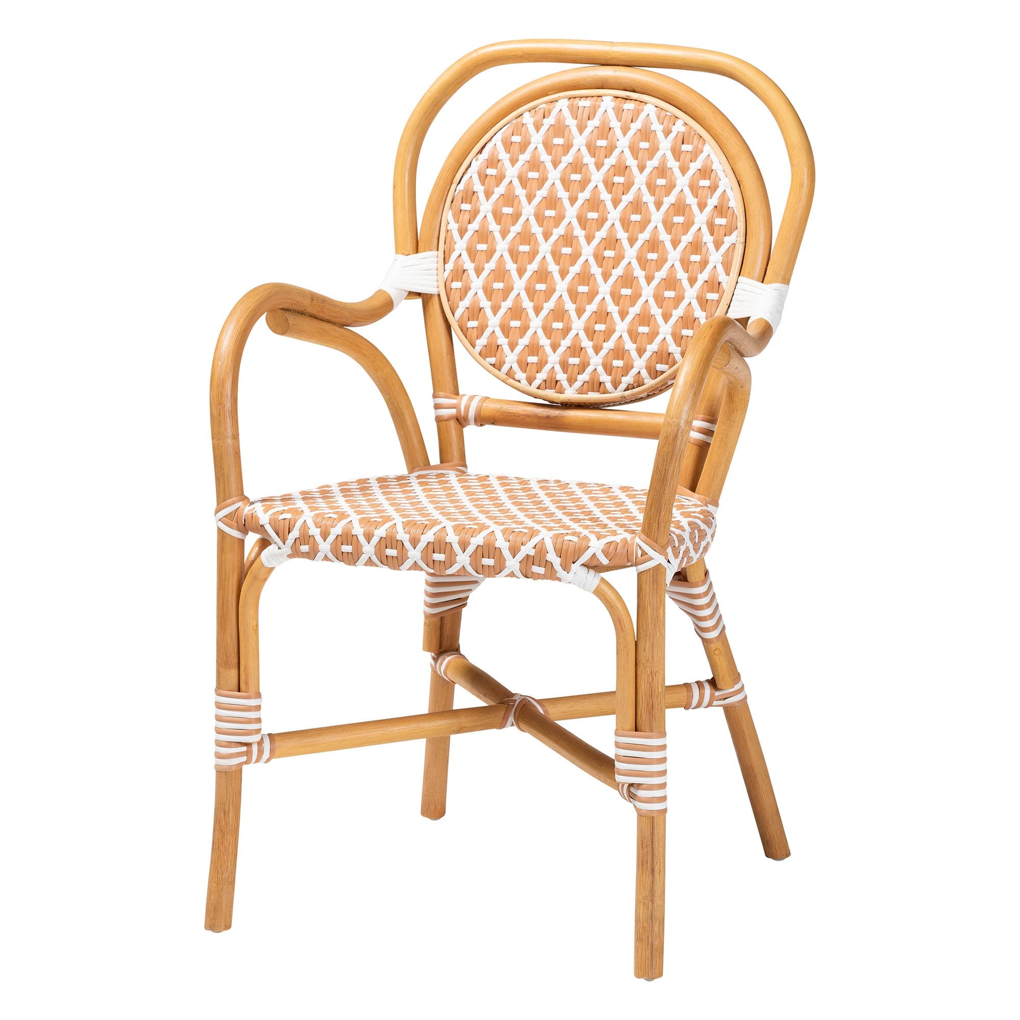 bali & pari - Mattie Rattan Bistro Chair - Handwoven Cafe-Style Dining Chair for Kitchen Island or Indoor/Outdoor Lounge - Natural Brown/Beige/White