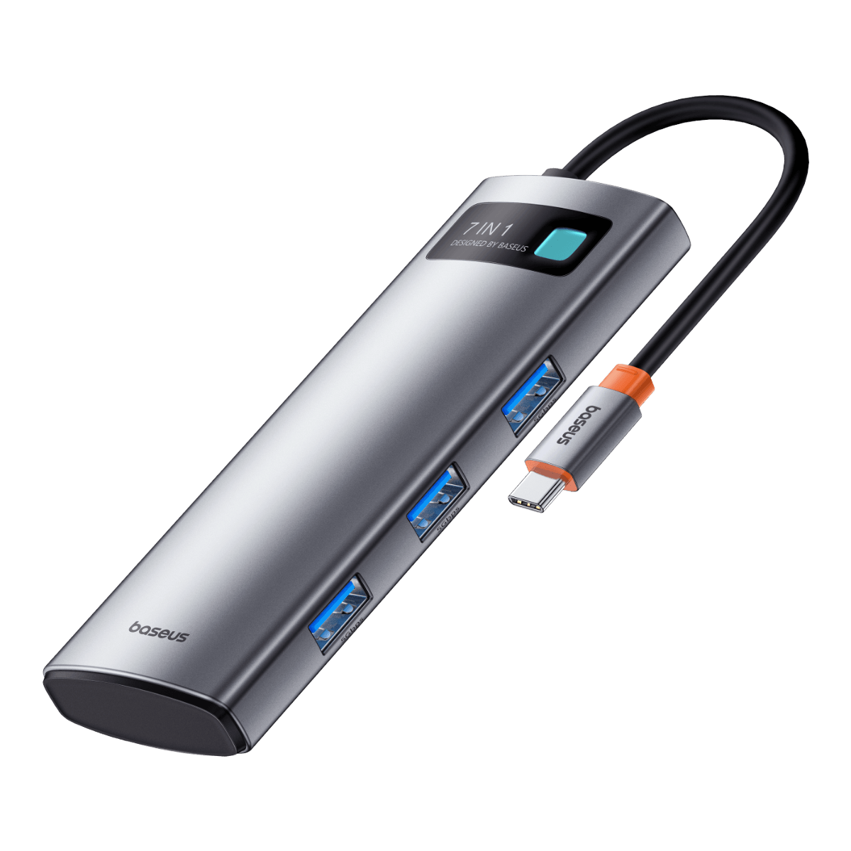 Baseus - 7-in-1 USB-C Hub with 4K 60Hz HDMI, 3 USB-A Ports, 100W PD Charging, and TF/SD Card Reader - Space Gray