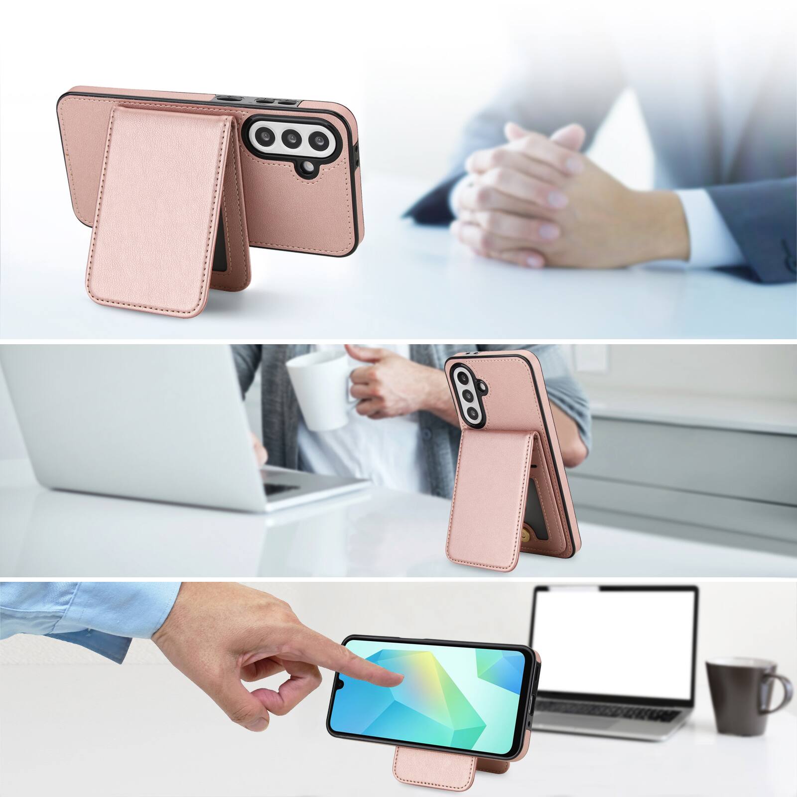Back. Dteck - Detachable Magnetic Wallet Case for Samsung Galaxy A17 5G,Retro RFID Blocking PU Leather Folio Cover with Card Holder - Rosegold.