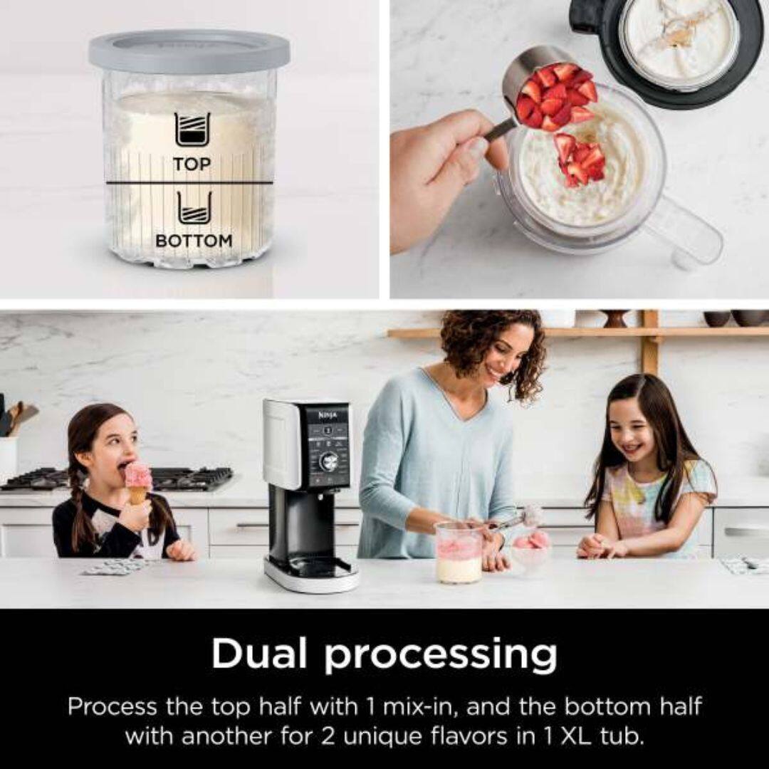 TOP BOTTOM  
Ninja Dual processing  
Process the top half with 1 mix-in, and the bottom half with another for 2 unique flavors in 1 XL tub.