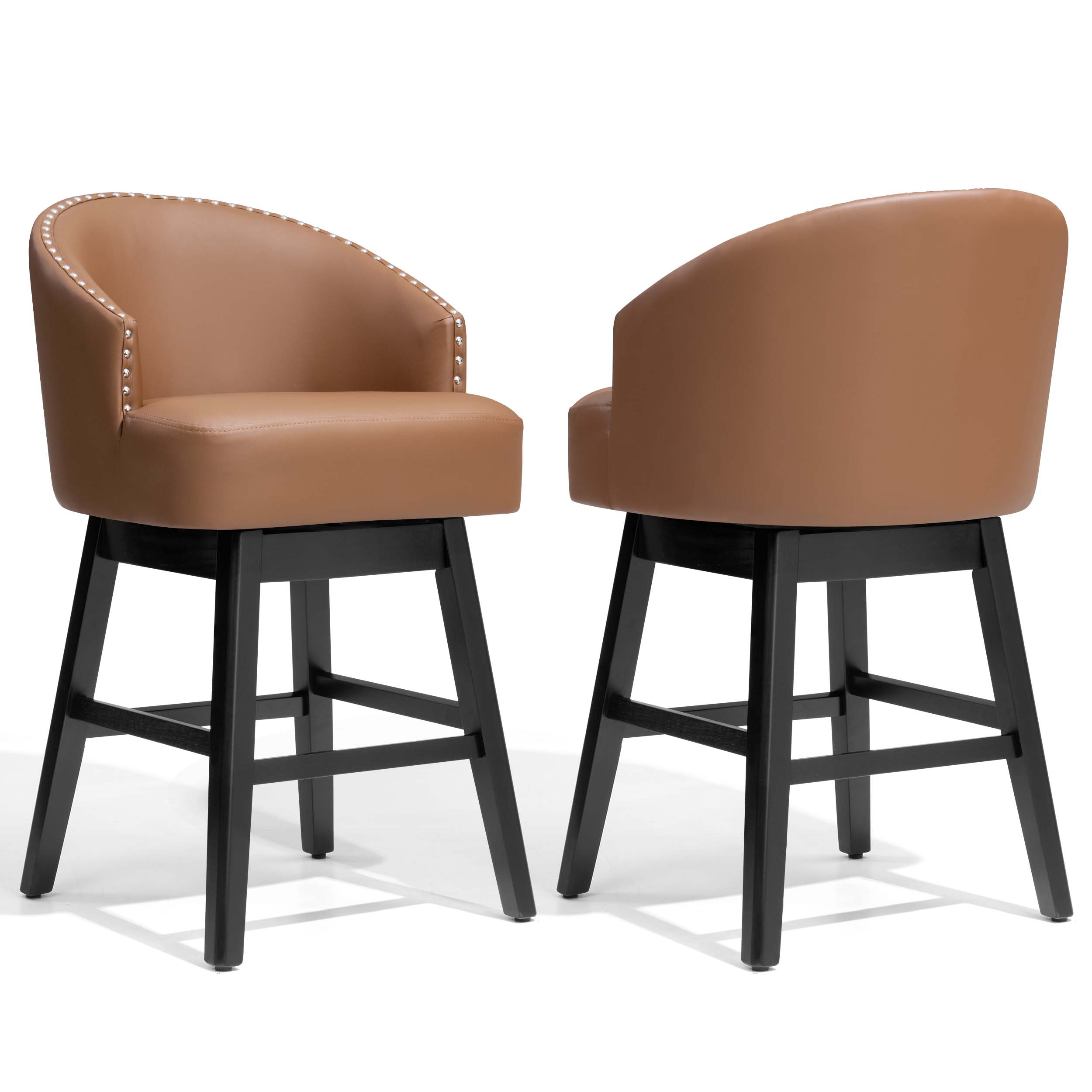 Alt View 4. Crestlive Products - Crestlive Products 2PC 26.5" Swivel Faux Leather Upholstered Counter Stool with Solid Wood Legs - brown.