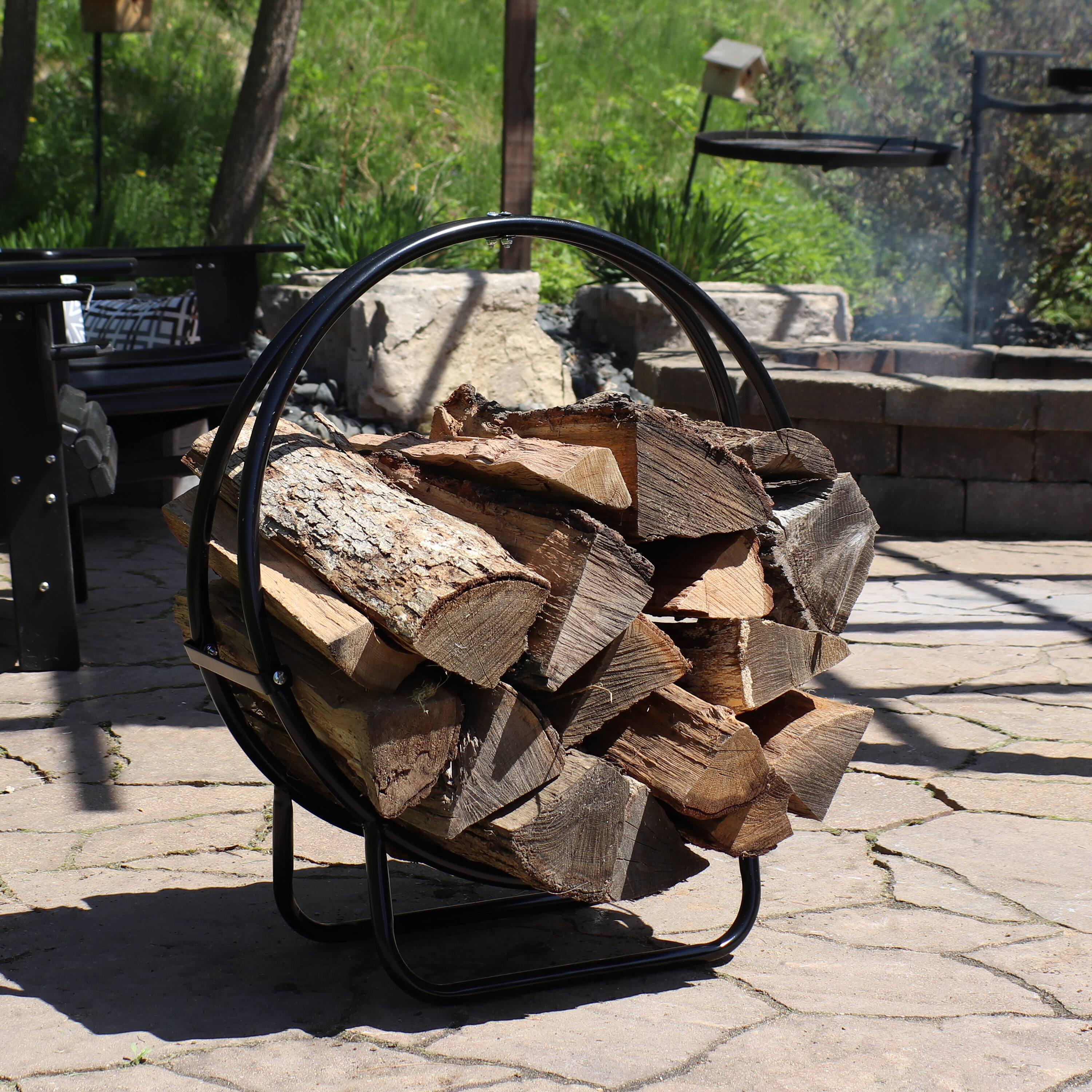 Alt View 1. Sunnydaze - 24 in Powder-Coated Steel Firewood Log Hoop Rack - Black.