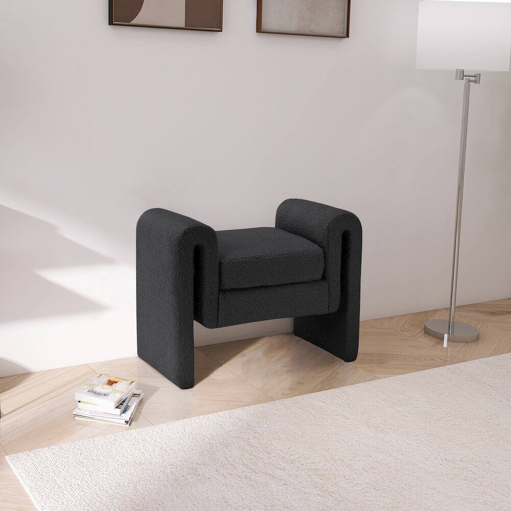 Alt View 1. Meridian Furniture - Stylus Black Boucle Fabric Bench - Black.