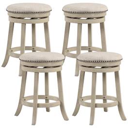 Costway - 26.5" Swivel Bar Stools Set of 4 Round Counter Height Barstools with Wooden Frame - Beige,Natural