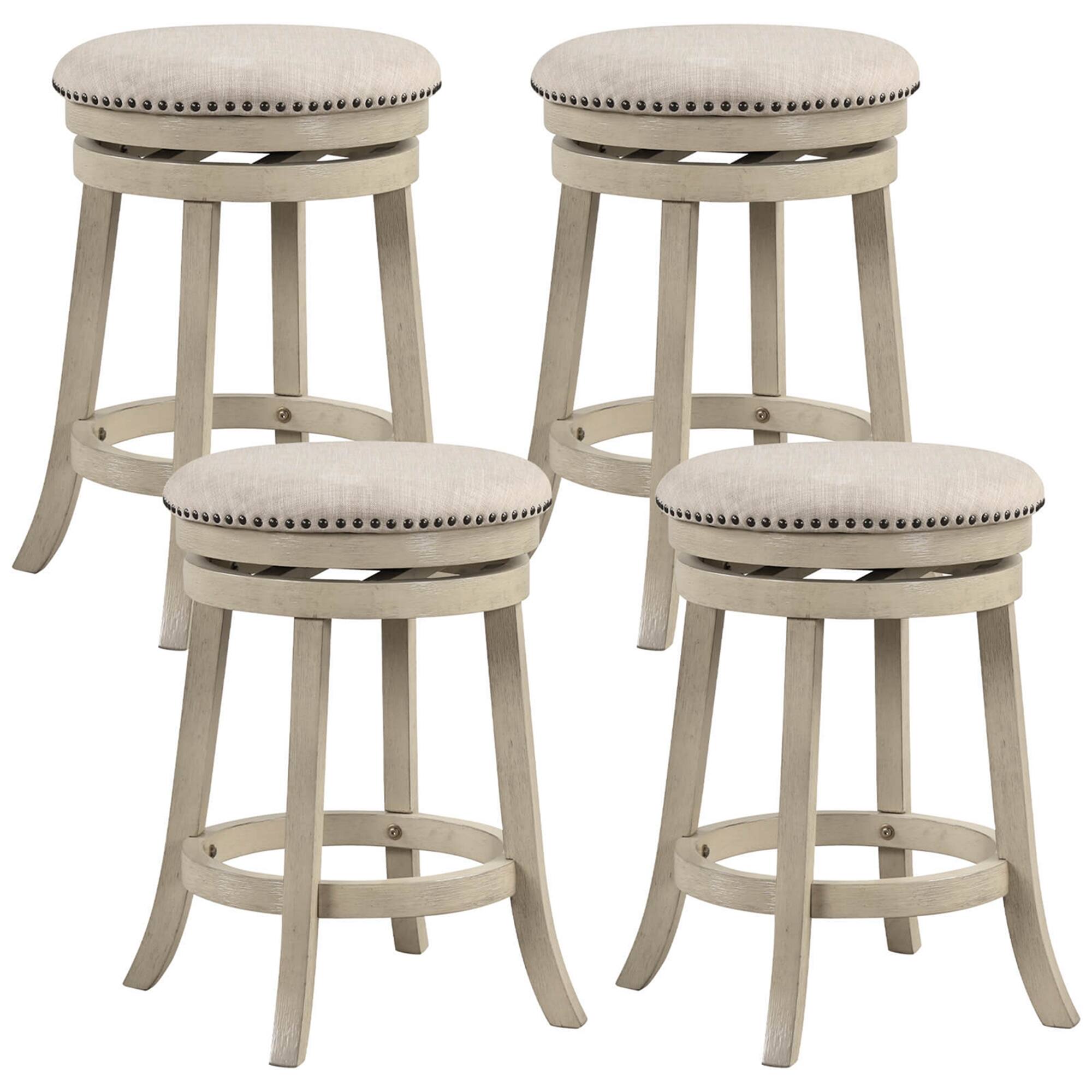 Front. Costway - Costway 26.5" Swivel Bar Stools Set of 4 Round Counter Height Barstools with Wooden Frame - Beige,Natural.