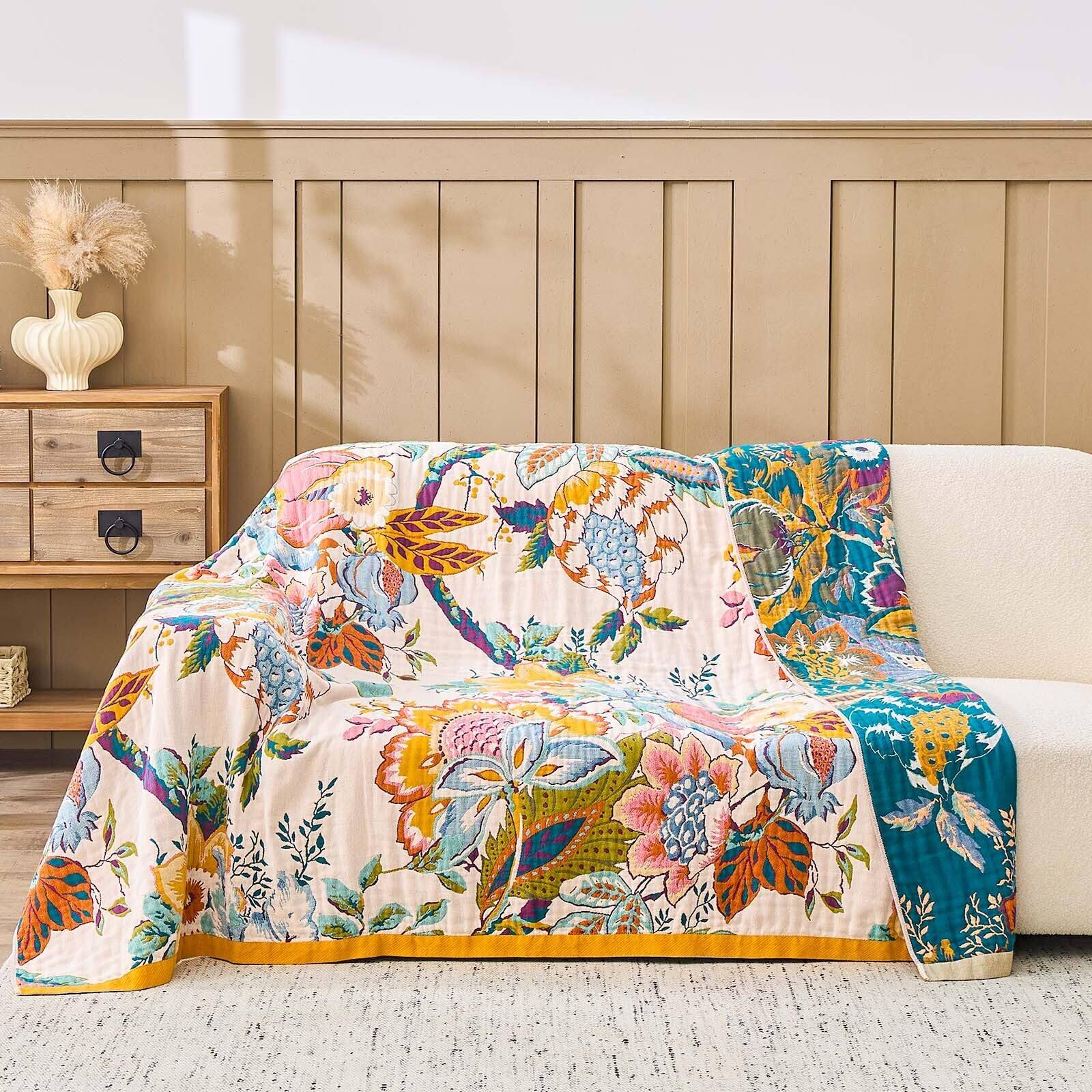 Alt View 7. Dapper Styles - Farmhouse Throw Blanket 60 x 80 Boho Blankets For Couch Cover Cotton Bohemian Vintage Quilt All Seasons - C-beige Flower-60x80 Inch.