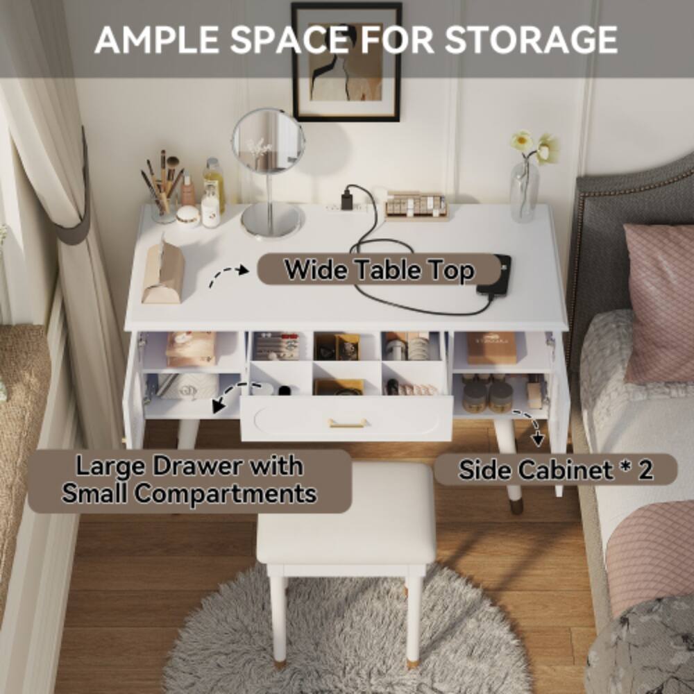 AMPLE SPACE FOR STORAGE  
Wide Table Top  
Large Drawer with Small Compartments  
Side Cabinet * 2
