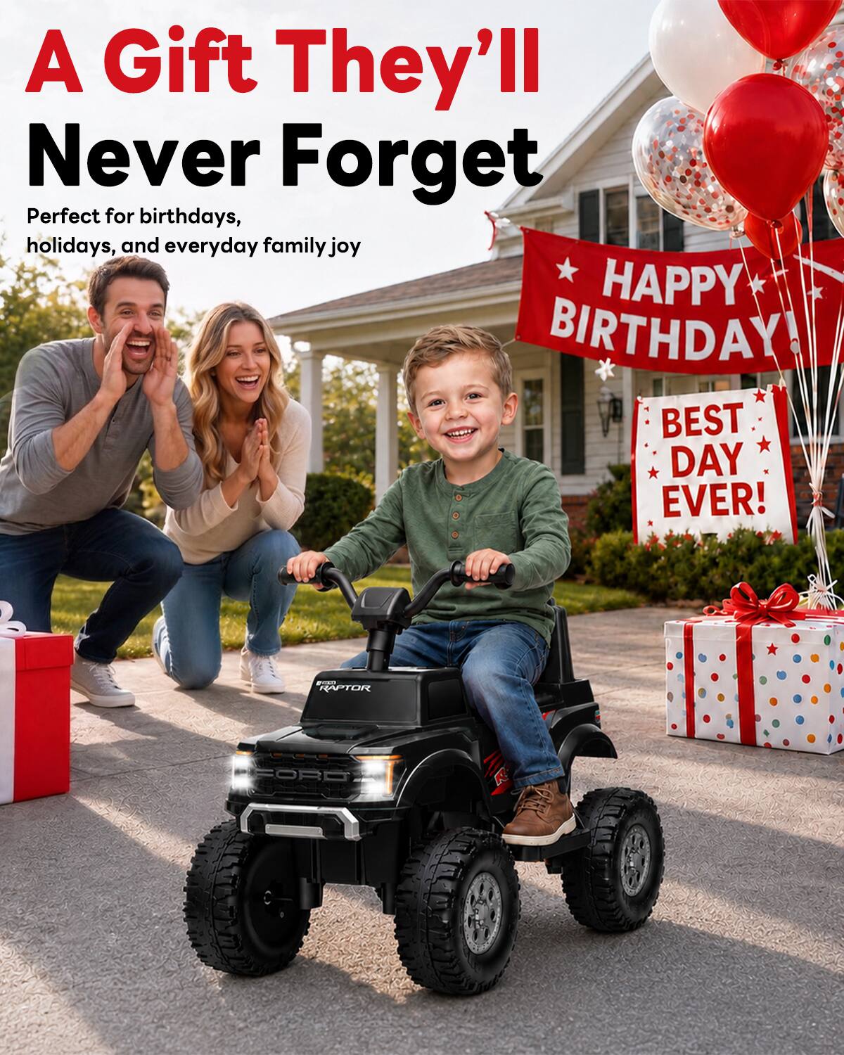 A Gift They'll Never Forget  
Perfect for birthdays, holidays, and everyday family joy  

HAPPY BIRTHDAY!  
BEST DAY EVER!  

BYDOG RAPTOR  
FORD