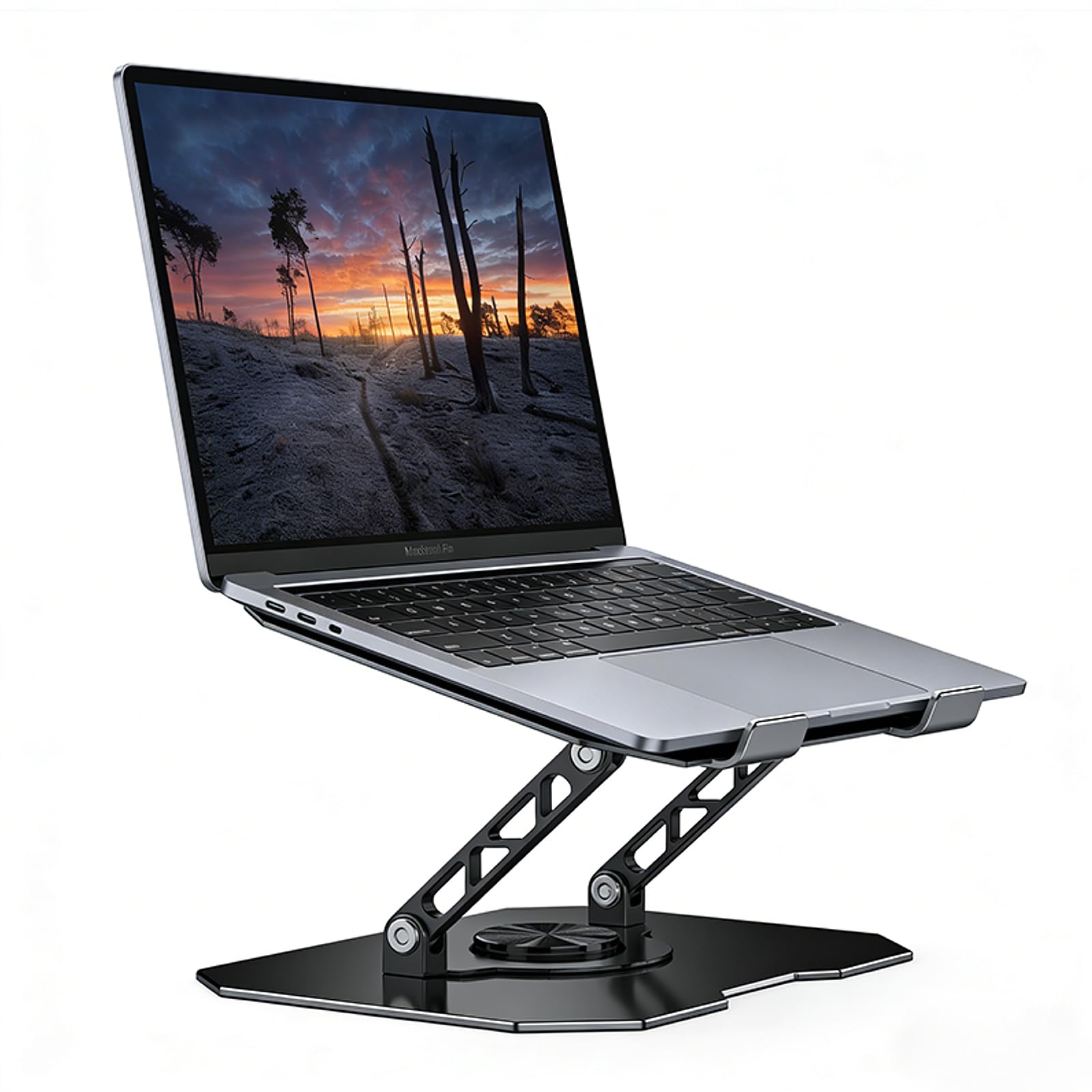 Angle. HongFei - 360° Rotating Laptop Stand for Desk, Heavy Duty Solid Steel Ergonomic Riser, Foldable Portable Holder, Adjustable Stand - white.
