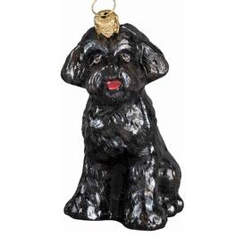 Joy to the World Collectibles - Joy to the World Sitting Schnoodle Dog Polish Glass Christmas Tree Ornament Decoration - Black