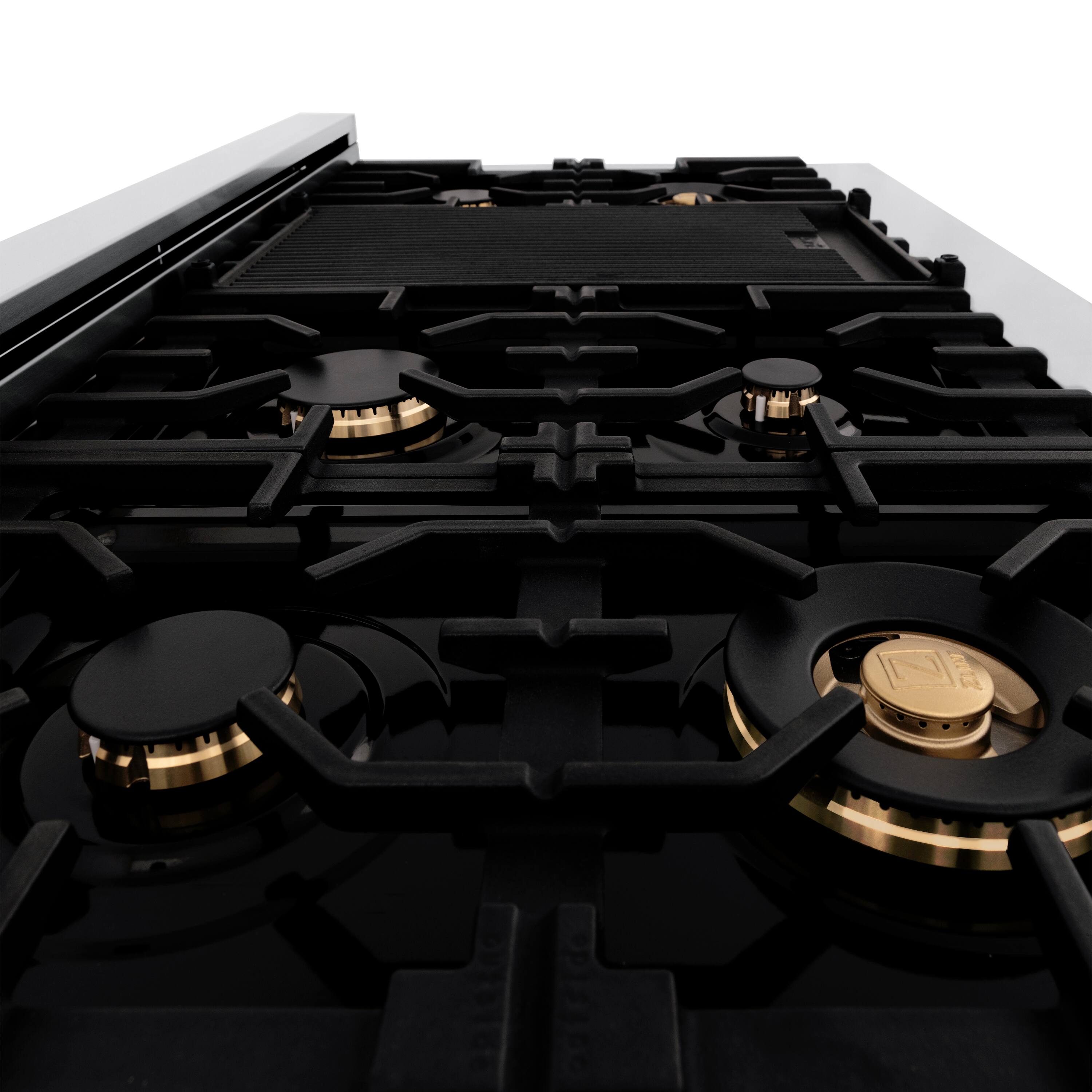 Alt View 7. ZLINE - Autograph Edition 48 in. Slide-In Legacy Gas Rangetop with 7 Burners and Porcelain Cooktop with Polished Gold Accents - Stainless Steel.