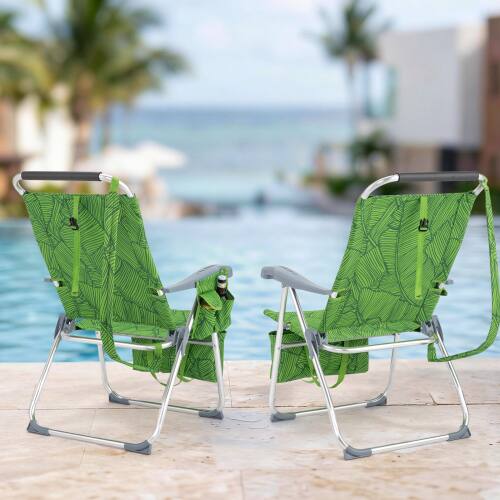 Alt View 9. Winado - Folding Backpack Beach Chair with Adjustable Backrest, Detachable Storage Bag, Side Pocket for Outdoor Beach Camping - Palm Leaf.