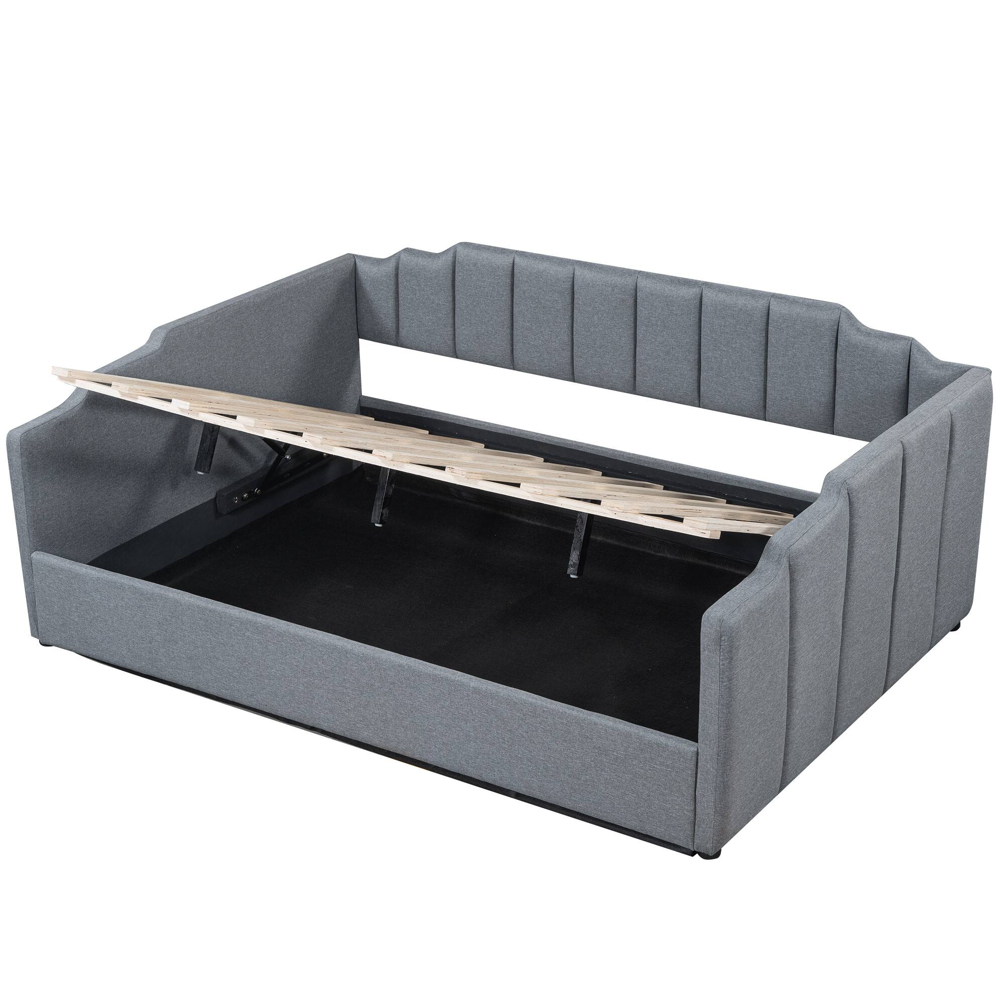 Alt View 2. Whisen - Full Size Upholstered Daybed with Underneath Storage for Bedroom and Guest Room - Gray.