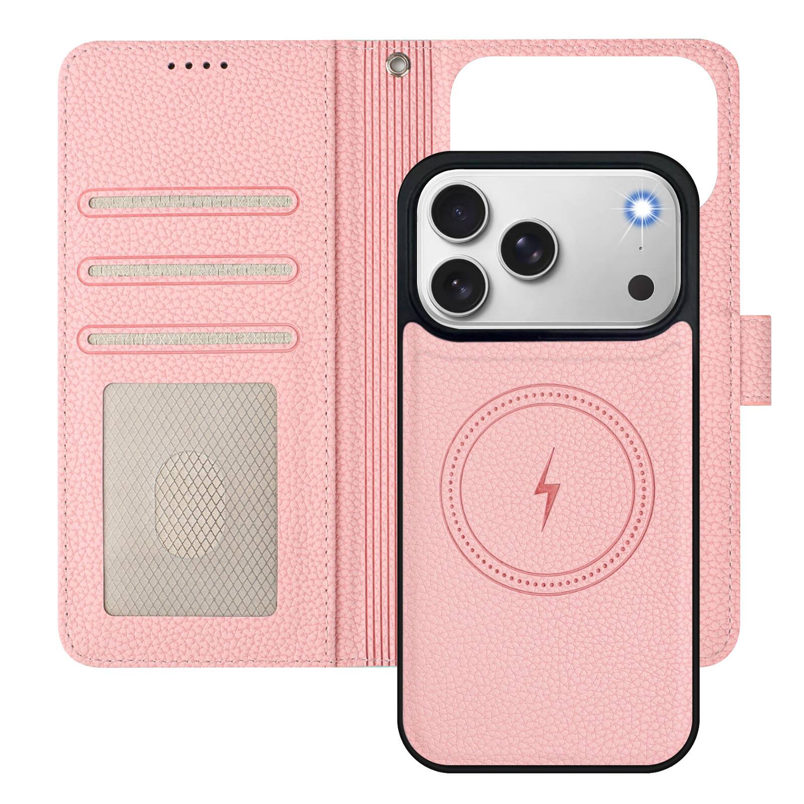 Back. Dteck - for Apple iPhone 17 Pro Max Magnetic Detachable Wallet Case,2-in-1 Folio Cover with Card Slots Wrist Strap & Kickstand - Mint.