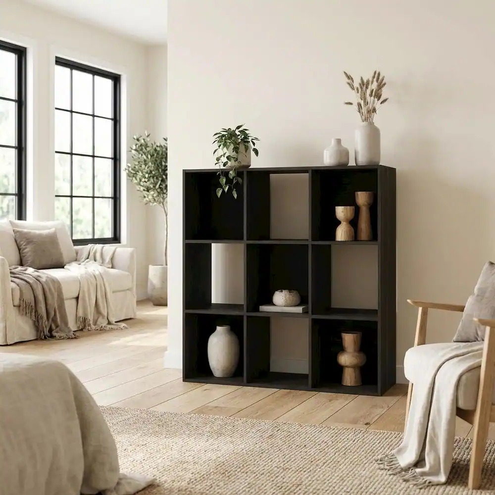 Left. FurniFact - Wood Bookcase with Open Shelving for Living Room Storage - Espresso.