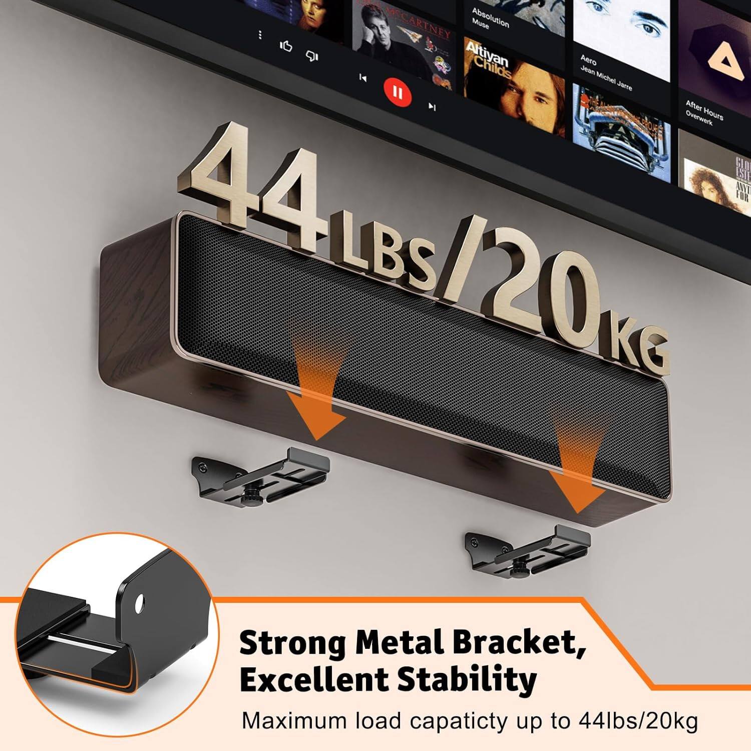 MSCARTNEY Muse Absolution  
Altivian Childs  
Aaro Jean Michel Jarre  
After Hours Overwerk  

44LBS/20KG  

Strong Metal Bracket, Excellent Stability  
Maximum load capacity up to 44lbs/20kg