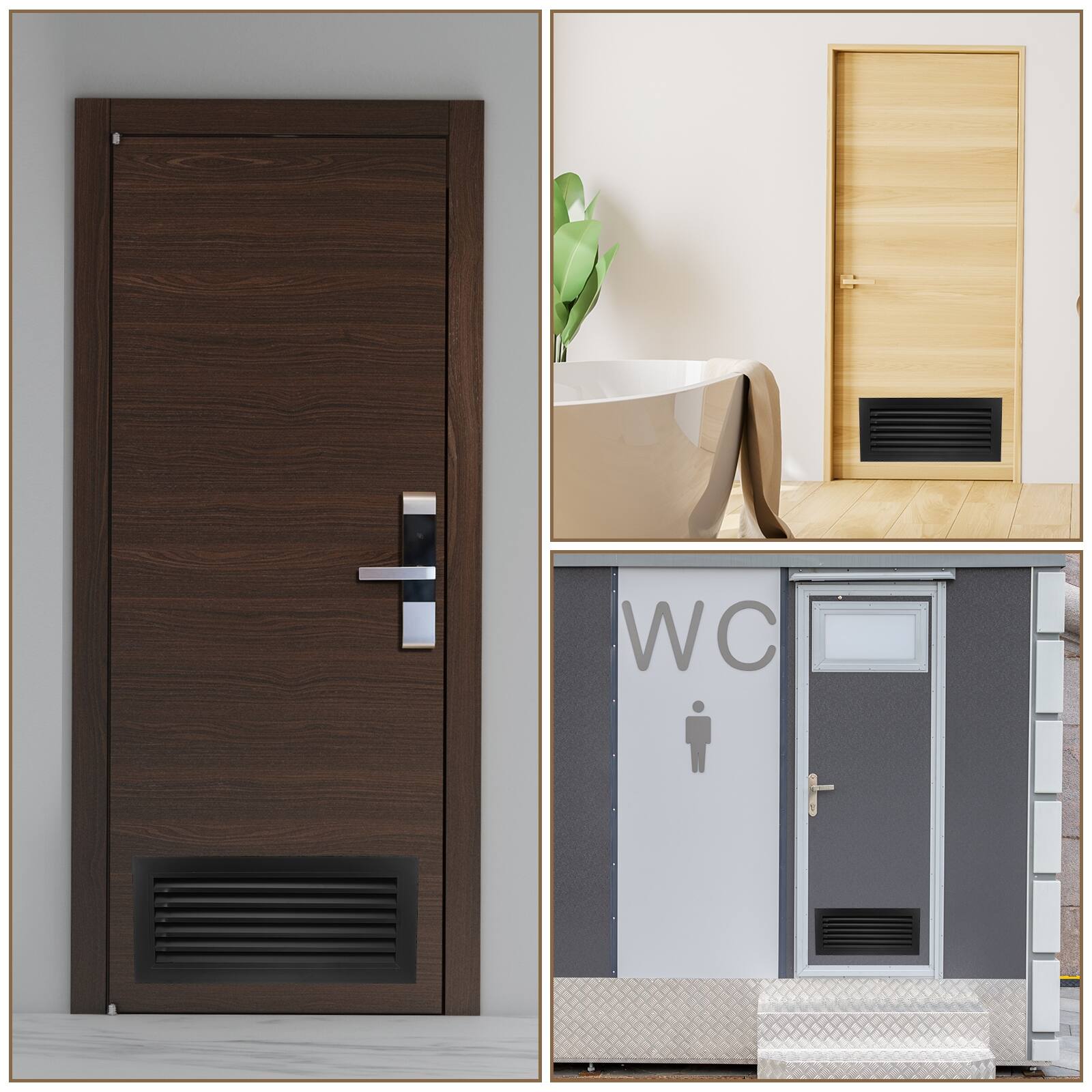 Alt View 4. Unique Bargains - 20" x 12" Door Air Vent Cover 2pcs, Anodized Aluminum Alloy Louvered Grille Guard for Cabinet Wardrobe Door - Black.