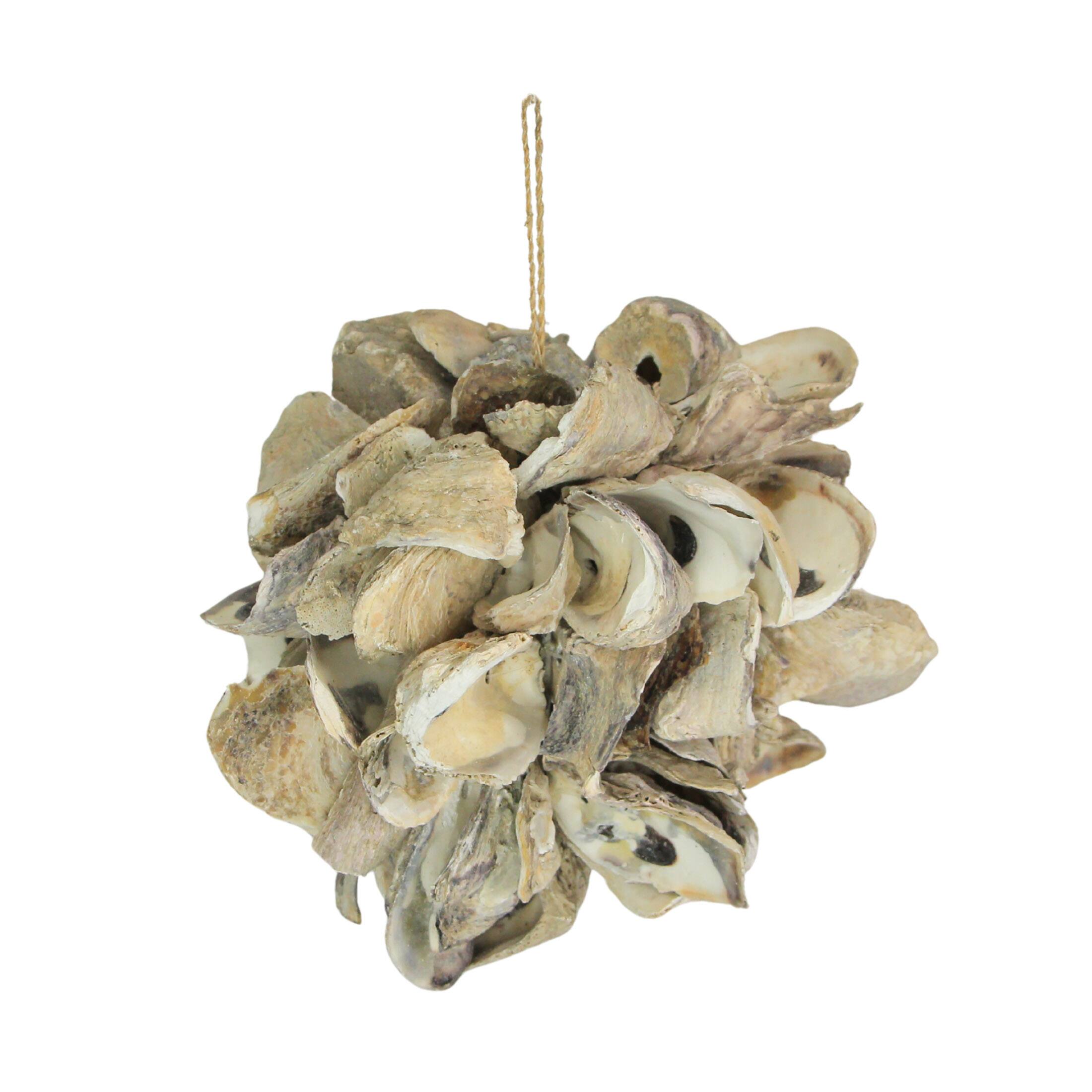 Alt View 2. Things2Die4 - Handcrafted Hanging Coastal 9-Inch Oyster Shell Sphere - Home Beach Ornament - Natural.