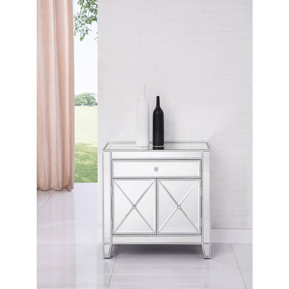 Front. Elegant Decor - 1 Drawer 2 Doors Cabinet 28 in. x 13-1/4 in. x 28-1/4 in. in silver paint - Silver.