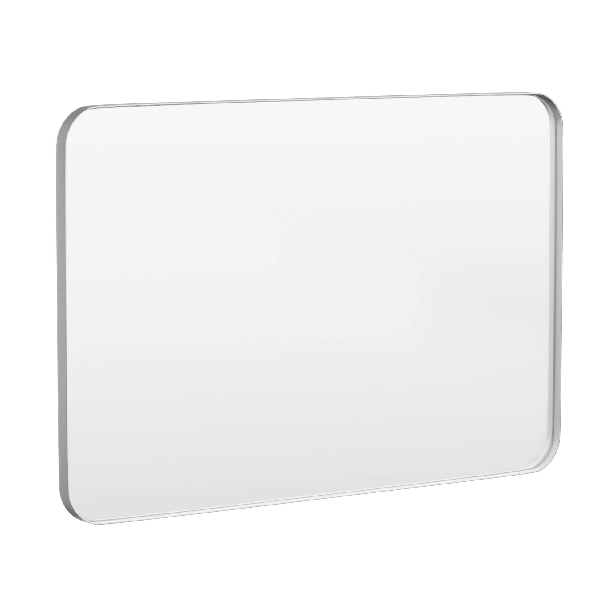 Angle. LOVMOR - Tempered Glass Rounded Rectangle Framed Wall-Mounted Bathroom Vanity Mirror - 48" x 32" - Silver.