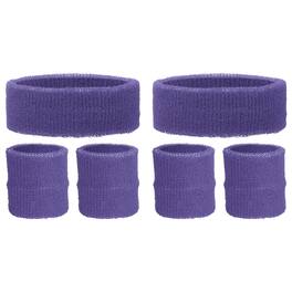 Unique Bargains - Sweatband Set, 2pcs Headband + 4pcs Wristbands Moisture Wicking Breathable Athletic Bands 6pcs for Sports - Light Purple