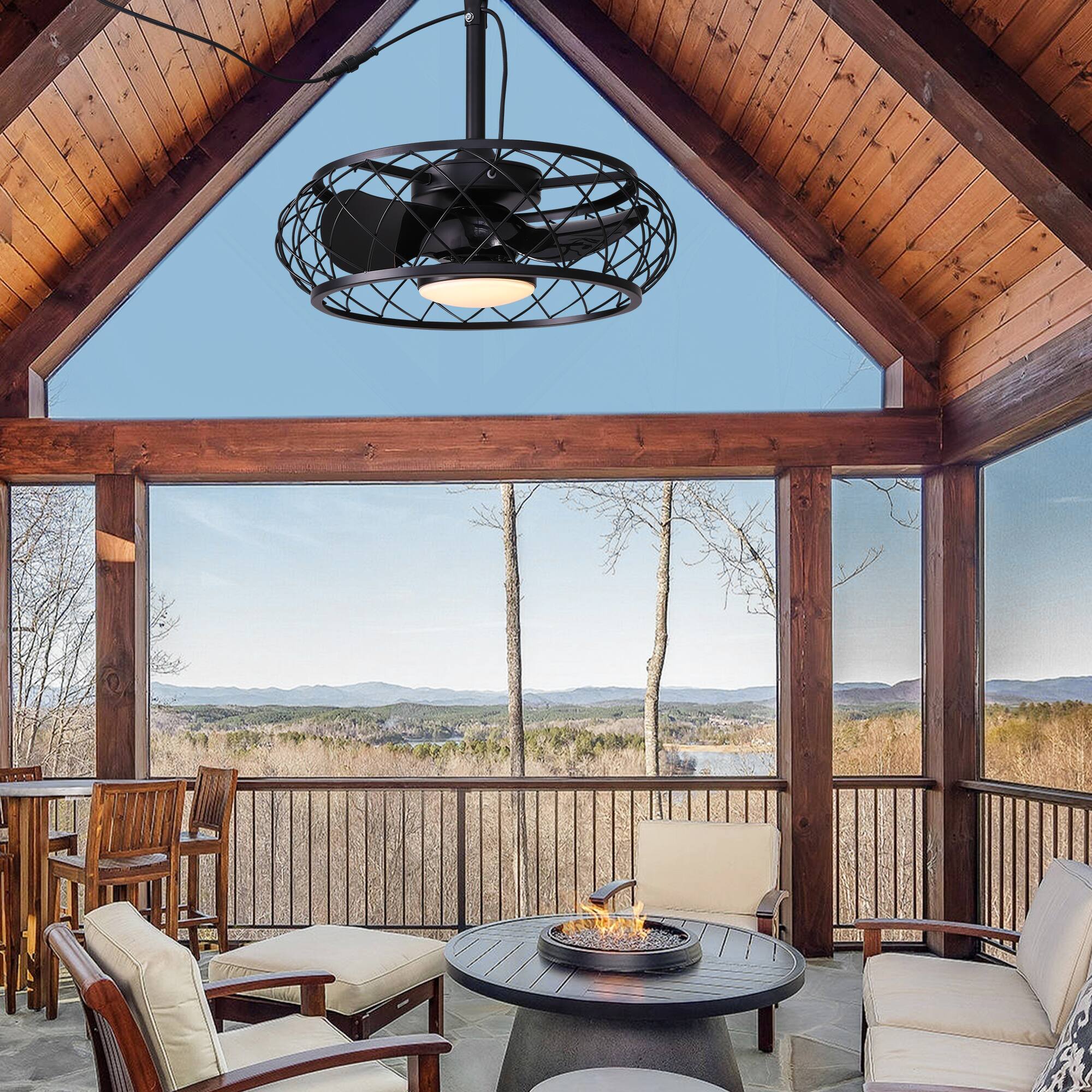 Alt View 2. Siljoy - 20 Inch Matte Black Caged Ceiling Fan Light Remote 6-Speed Reversible Waterproof for Bedroom Kitchen Patio - Matte Black.