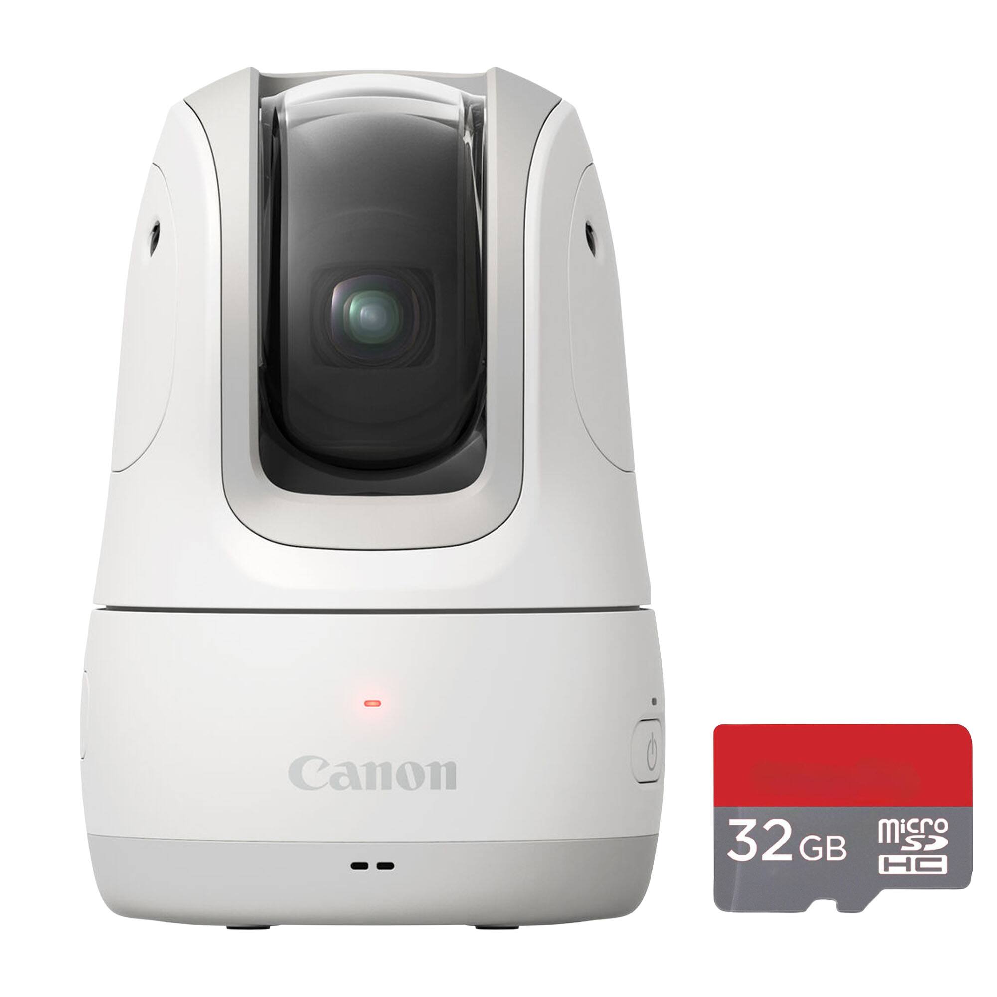 Front. Canon - Canon PowerShot PICK PTZ Camera White (4825C015) microSD Bundle.