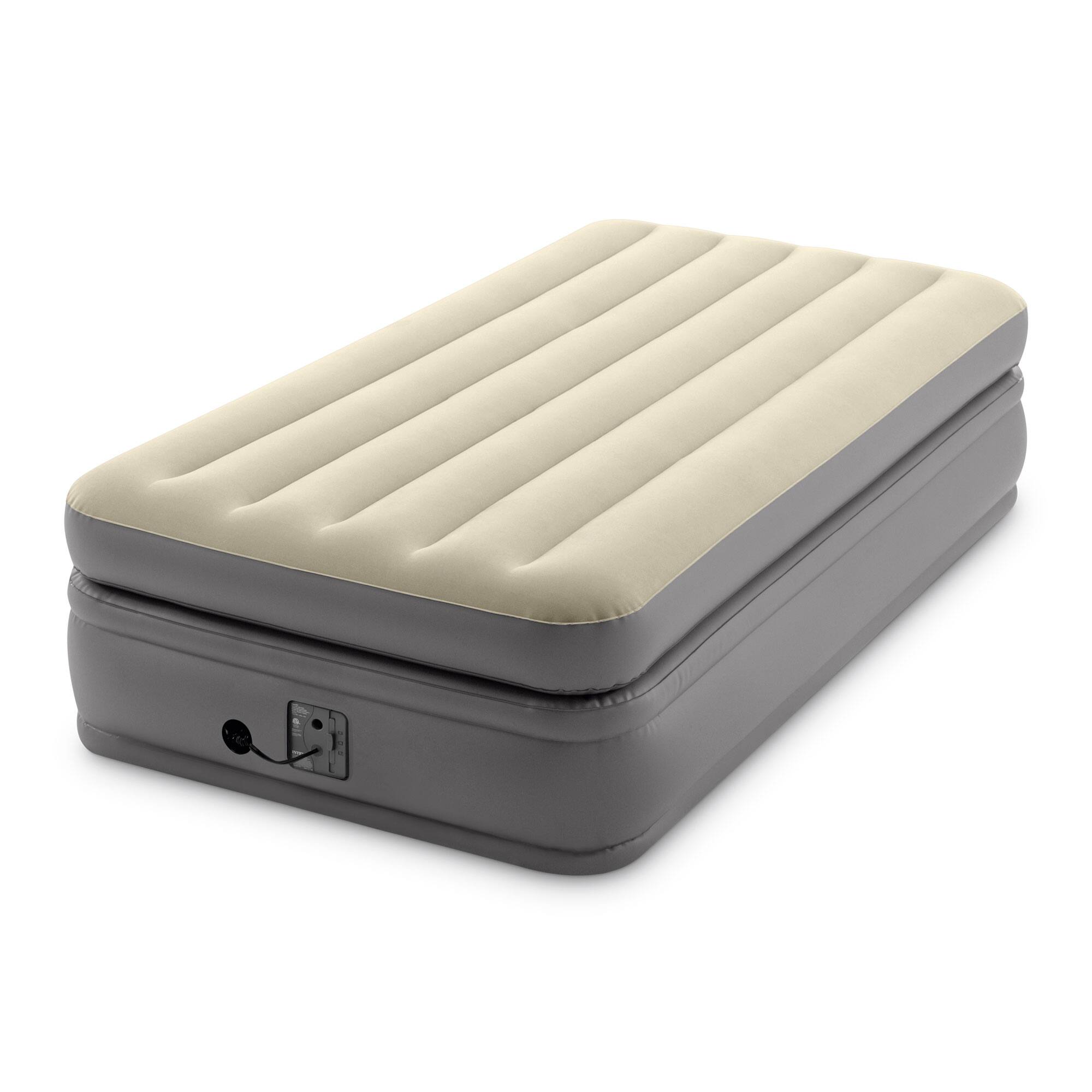 Intex - Dura Beam Plus Fiber-Tech Elevated Air Mattress with Built-In Pump, Twin - Gray