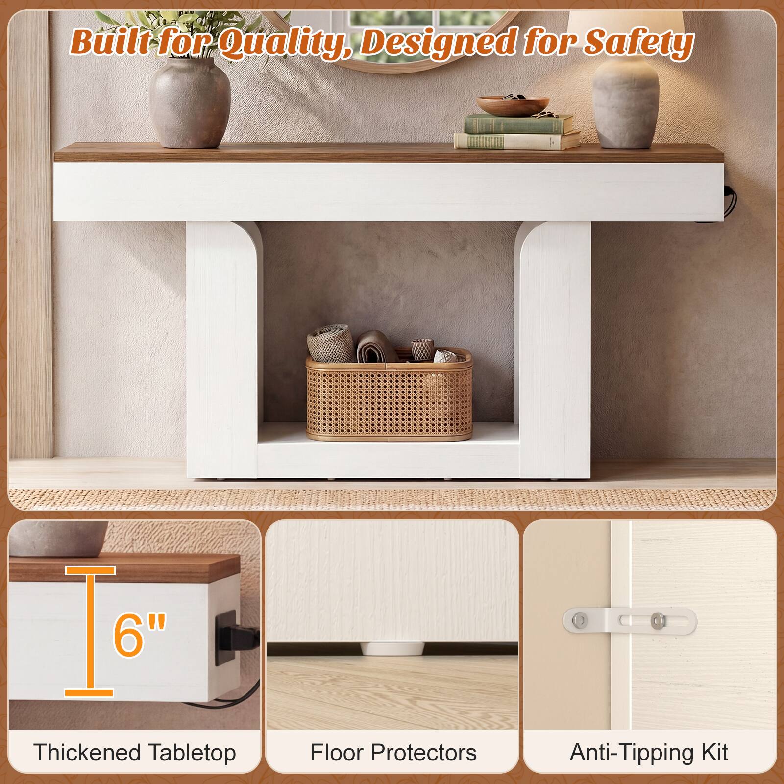 Built for Quality, Designed for Safety

- 6" Thickened Tabletop
- Floor Protectors
- Anti-Tipping Kit