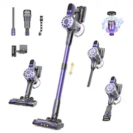 Teendow - Powerful Adjustable Cordless Stick Vacuum Cleaner, Lightweight Stick Vacuum for Hardfloor, Pet Hair and Carpet - Purple